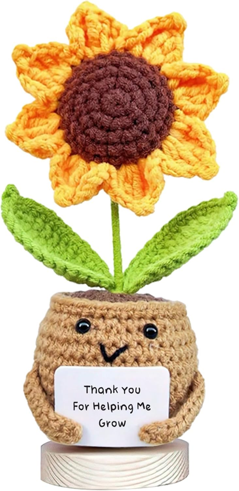 Thank You for Helping Me Grow Crochet Sunflower Doll - Teacher Appreciation Gift, Handmade Emotional Support Plant Decor for Birthdays, Mother'S|Father'S Day,Graduation & Home,Positive Affirmation