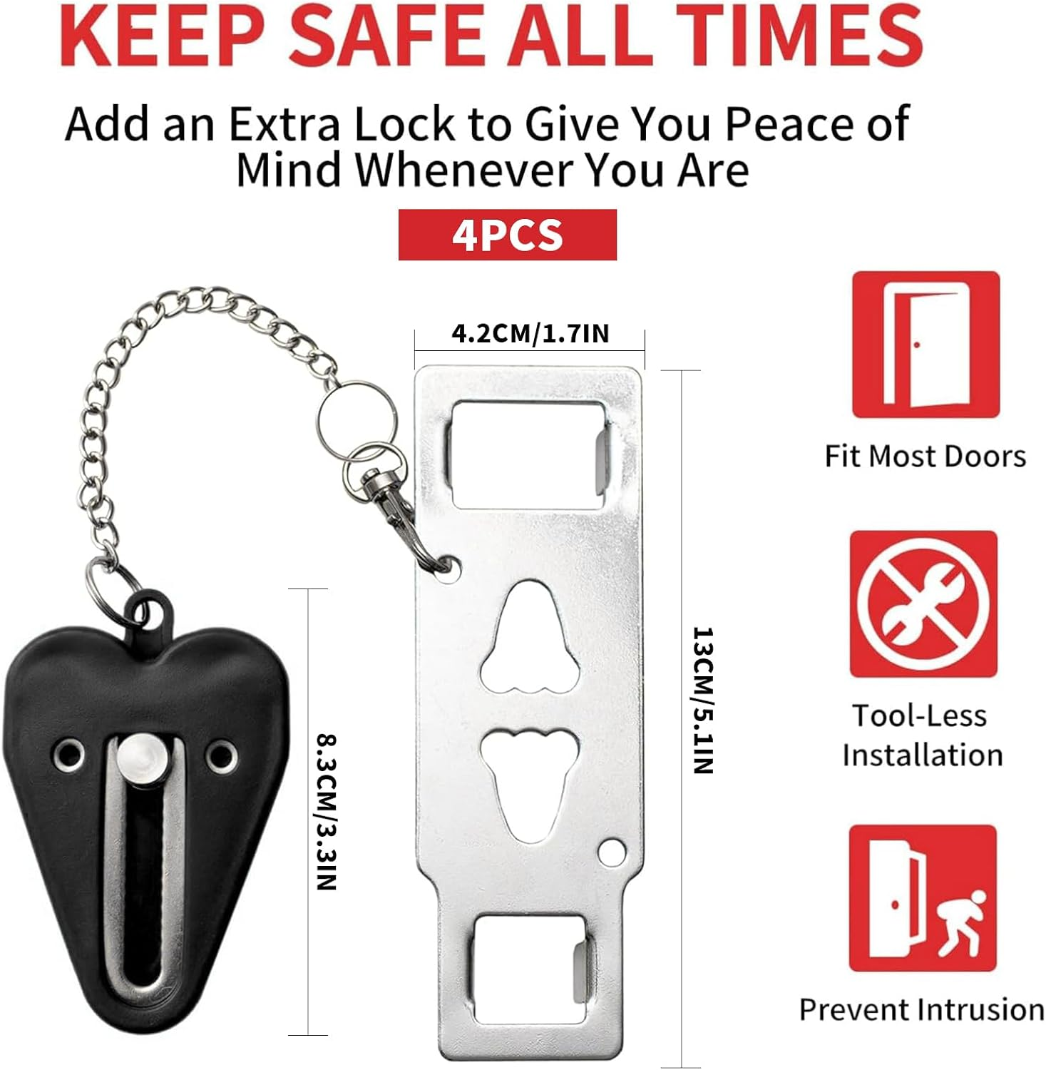 Nlvnmv 4 Pack Portable Door Locks for Travel and Home, Extra Security Lock for Inward-Opening Doors, Prevent Unauthorized Entry in Hotels, Bedrooms, Apartments