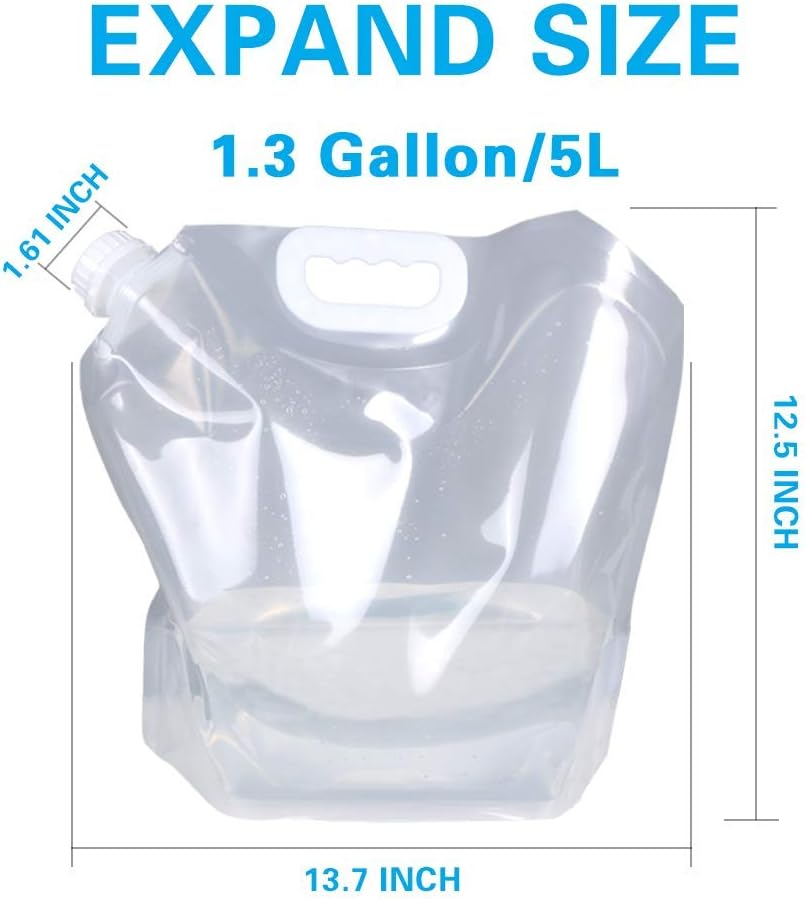 Soddeph Collapsible Water Container Bag, BPA Free Food Grade Clear Plastic Storage Jug for Sport Camping Riding Mountaineer,Freezable, Food Grade (1-Pack-1.3 Gal)