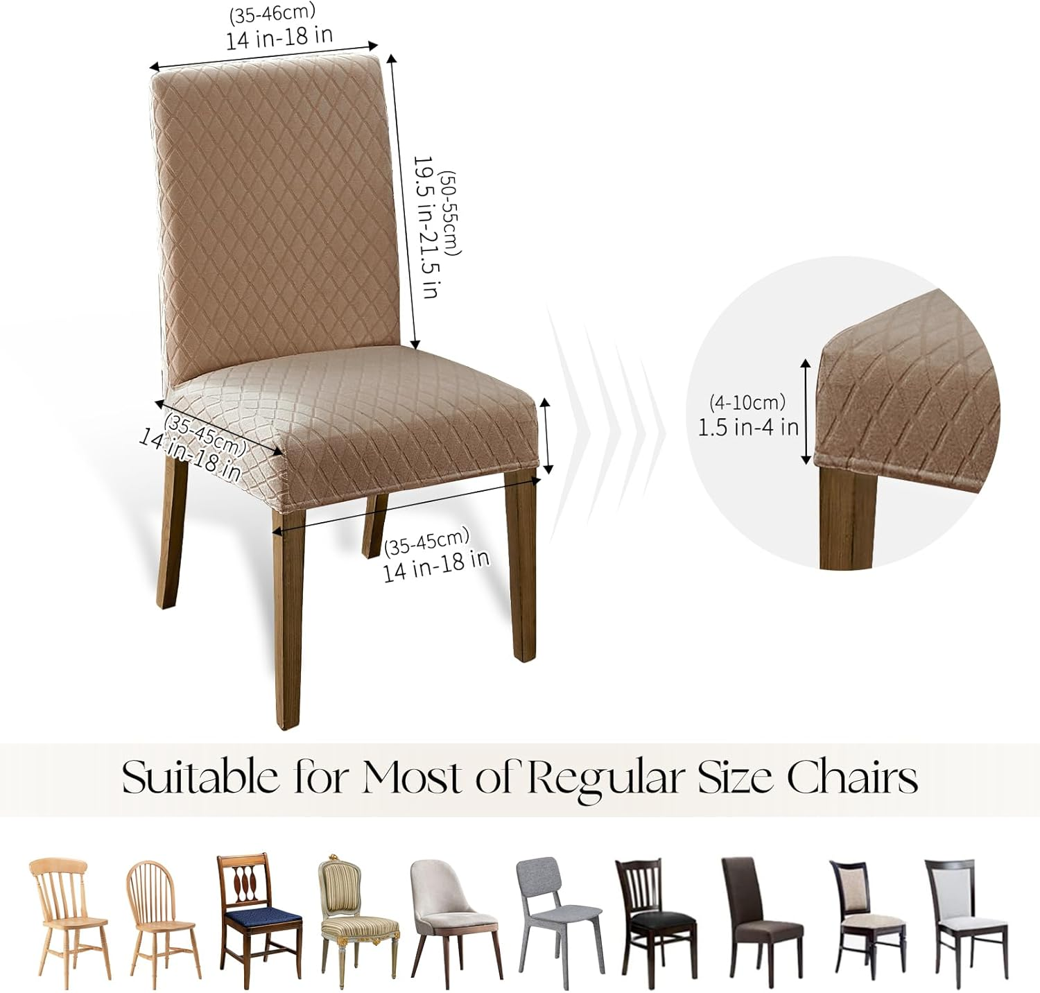 MOSAYT 100% Waterproof Dining Room Chair Covers Set of 4, Super Fit Stretch Jacquard Parson Chairs Slipcovers Removable Washable Chair Seat Protectors for Home, Kitchen, Banquet (Khaki) image number 6