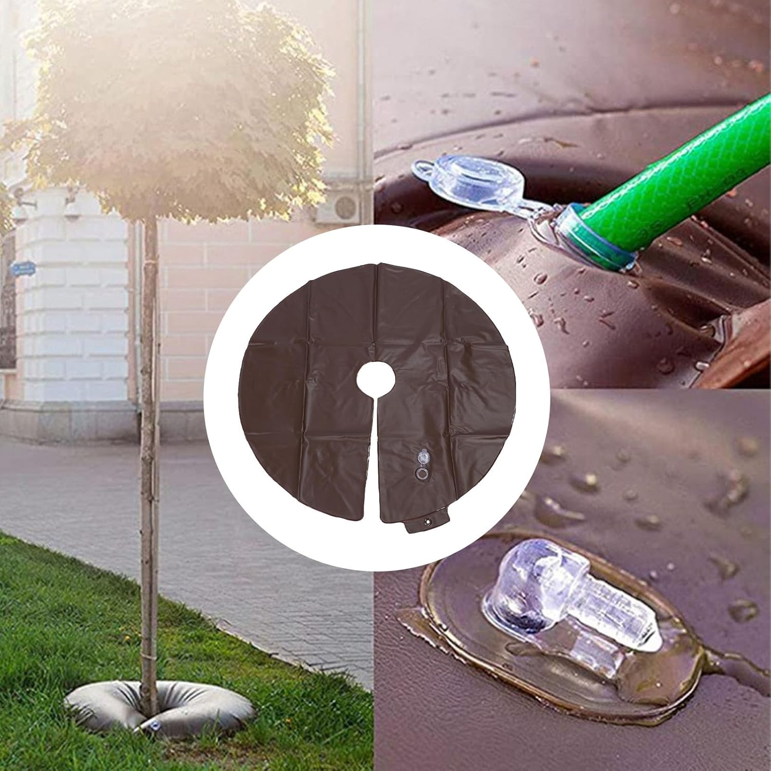 10 Gallon Tree Watering Rings, Slow Release Tree Watering Bag 23.6Inch PVC Drip Irrigation Water Pouch round Watering Bags Automatic Drip System for Planting Gardening Trees - Coffee image number 4