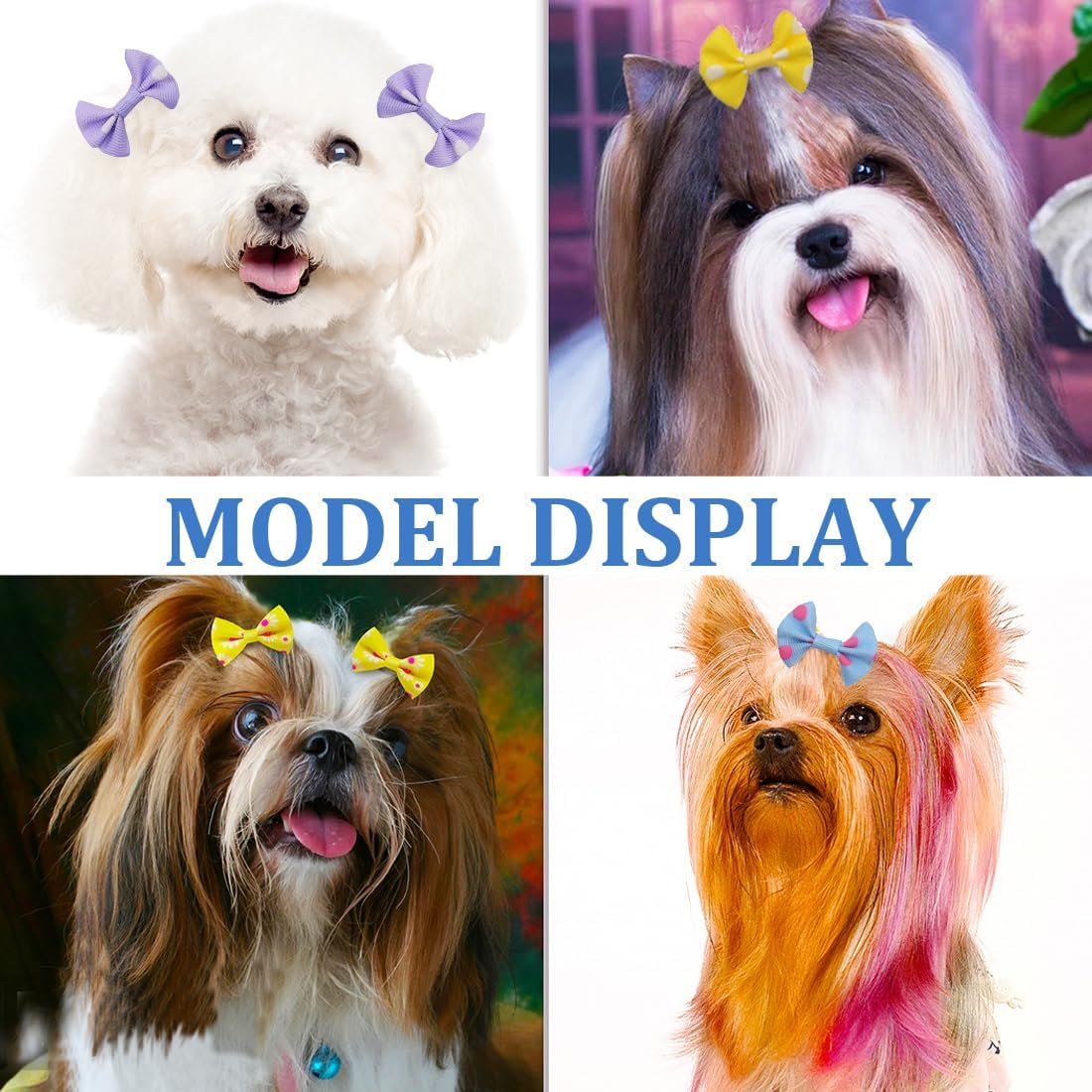 Dog Hair Accessories, Pack of 20 Dog Hair Bows, Dog Hair Accessories, Dog Hair Bows with Elastic Band, Pet Dog Hair Bows for Long Hair Pet, Multicoloured, Random Style image number 5