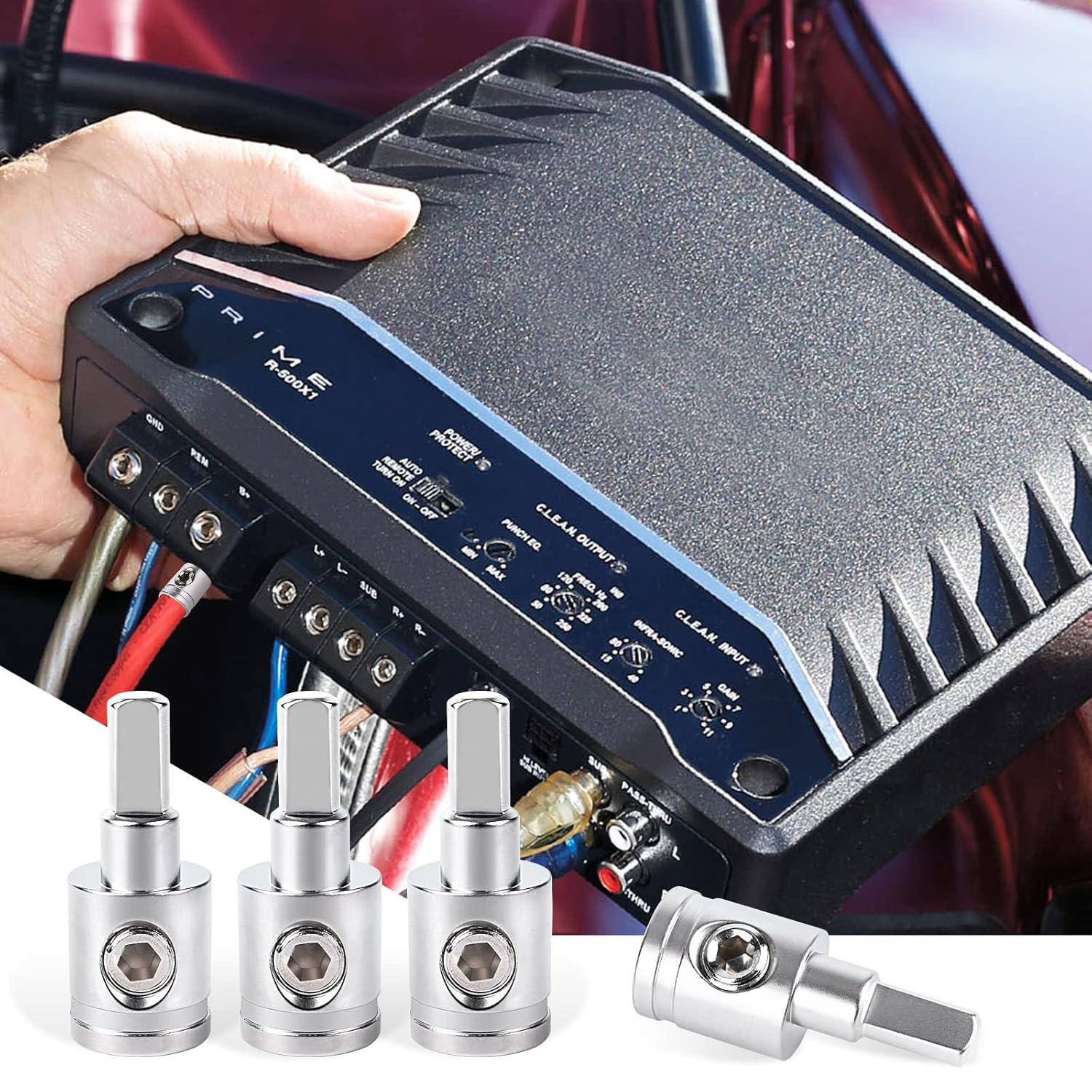 4PCS Heavy-Duty Car Stereo Audio Wire Reducer - 0 Gauge to 4 Gauge for Amp Input, AWG Pin Power & Ground Connection image number 4