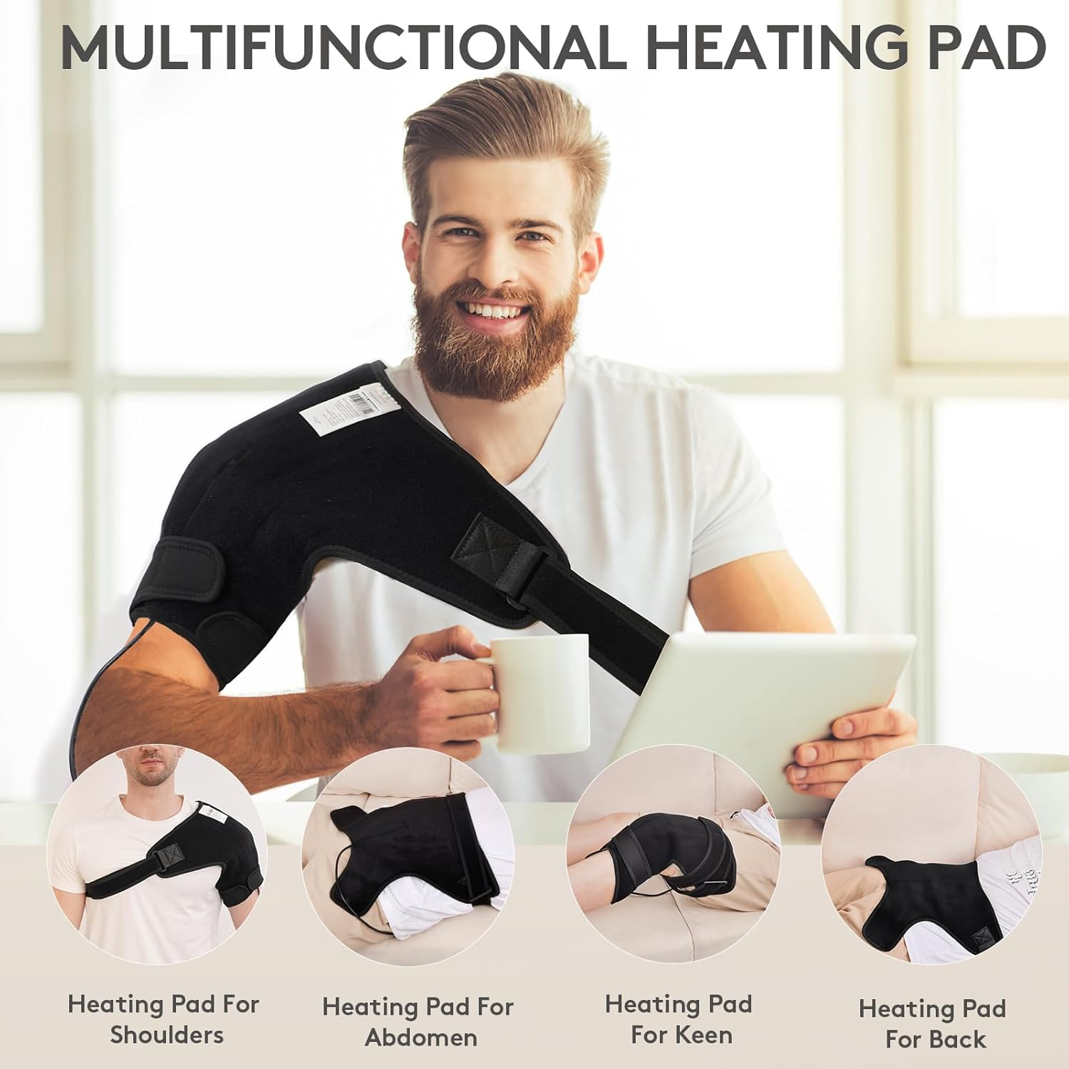 UTK Far Infrared Shoulder Heating Pads, Shoulder Wrap with Natural Jade, Auto Shut Off, Smart Controller, Larger Size Shoulder Straps Gifts for Men [ DC Converter & EMF Free] image number 4