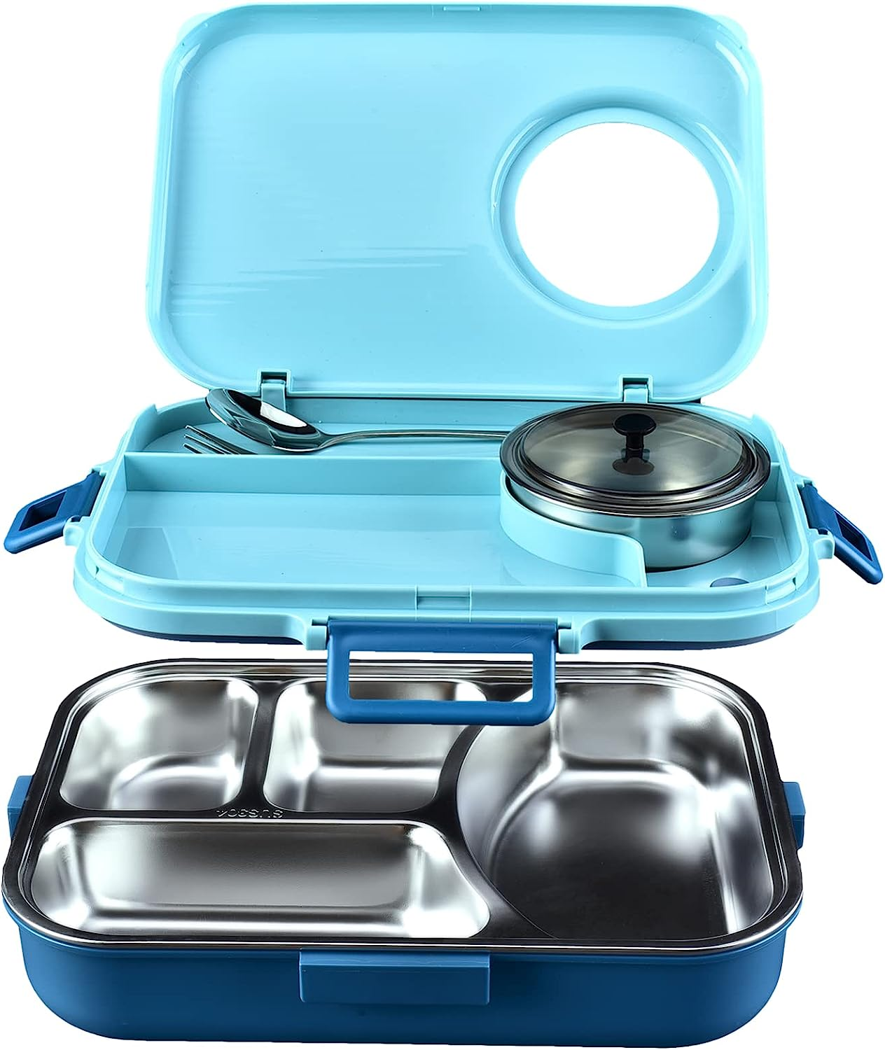 Bento Lunch Box, 4 Grid Stainless Steel Space Leak-Proof Insulation with Separate Soup Bowl, Applicable over 3 Years Old, Suitable for Travellers, Campers, Workers, Students image number 5