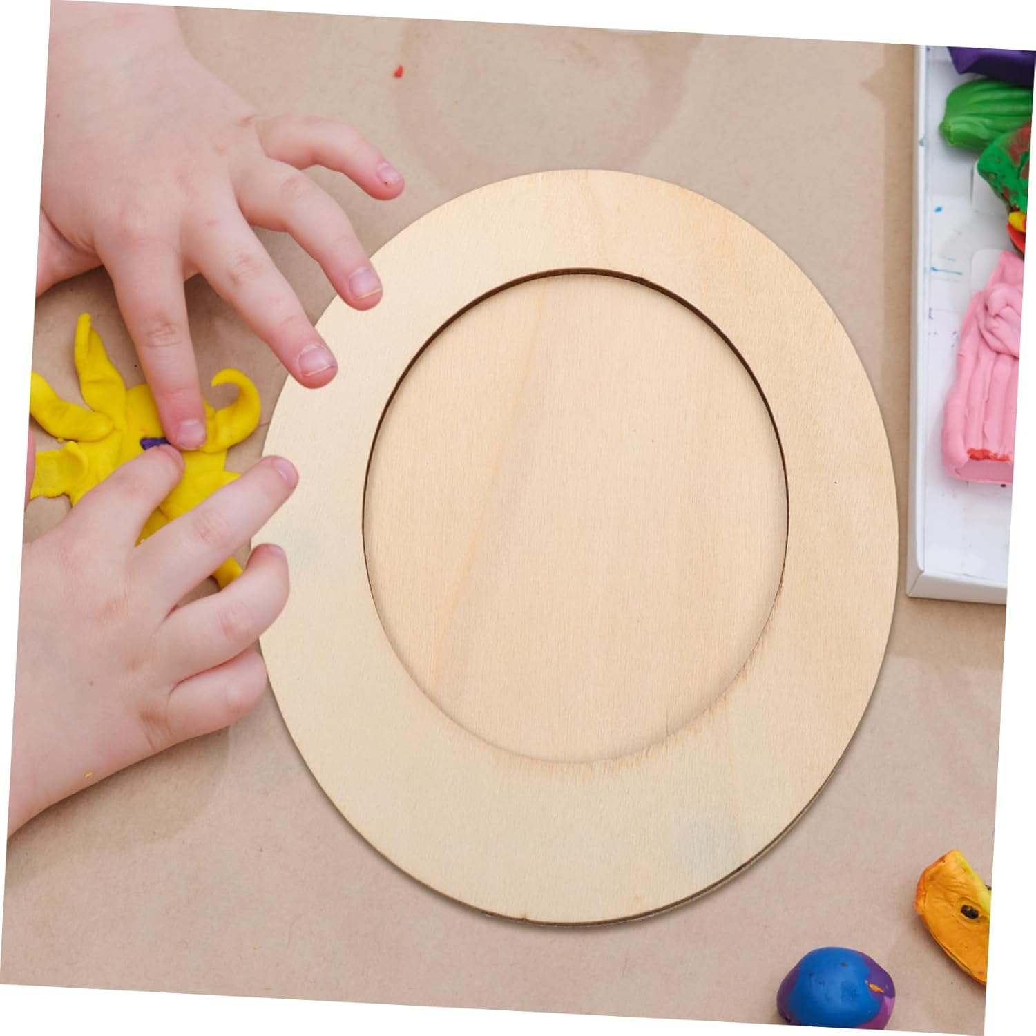 MOLUCKFU Wooden Craft Frame Oval DIY Photo Frame Unfinished for Decor Stand up Display for Art Projects Family Bonding Activities and Decorations image number 2