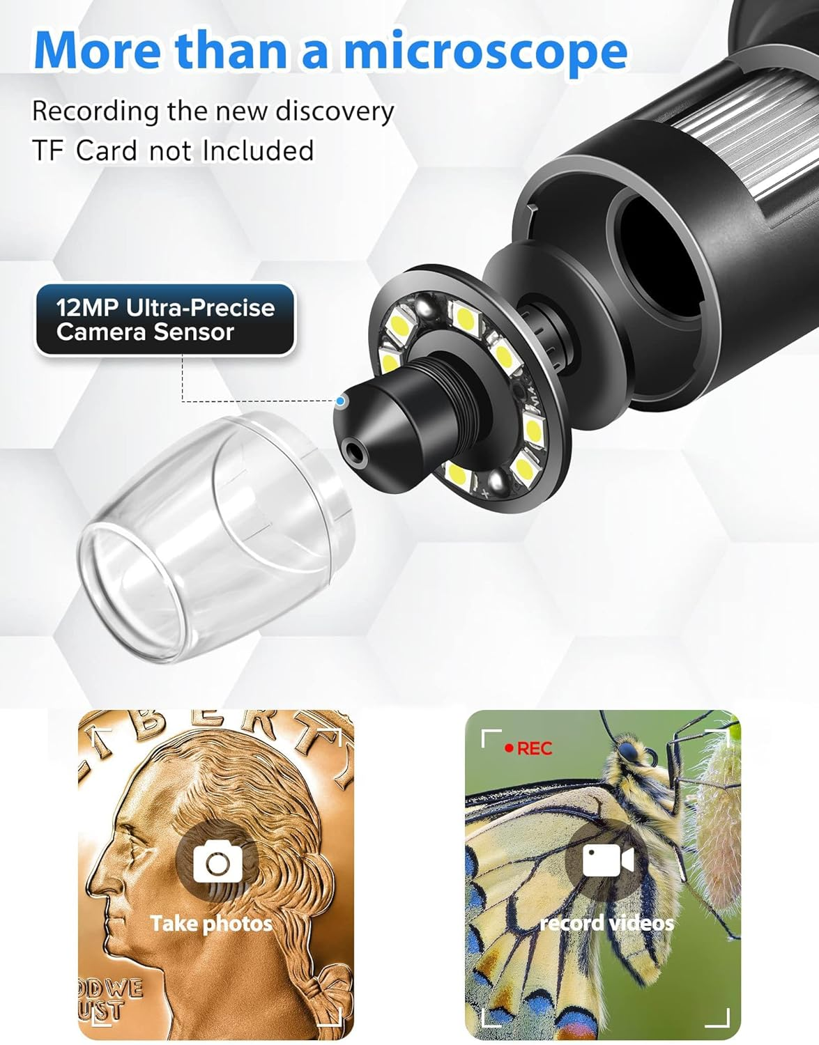 7'' Digital Microscope 1200X,Dcorn 12MP 1080P Photo/Video Microscope for Adults Soldering Coins,Metal Stand,Wired Remote,10 LED Fill Lights,Pc View,Windows/Mac Compatible image number 6