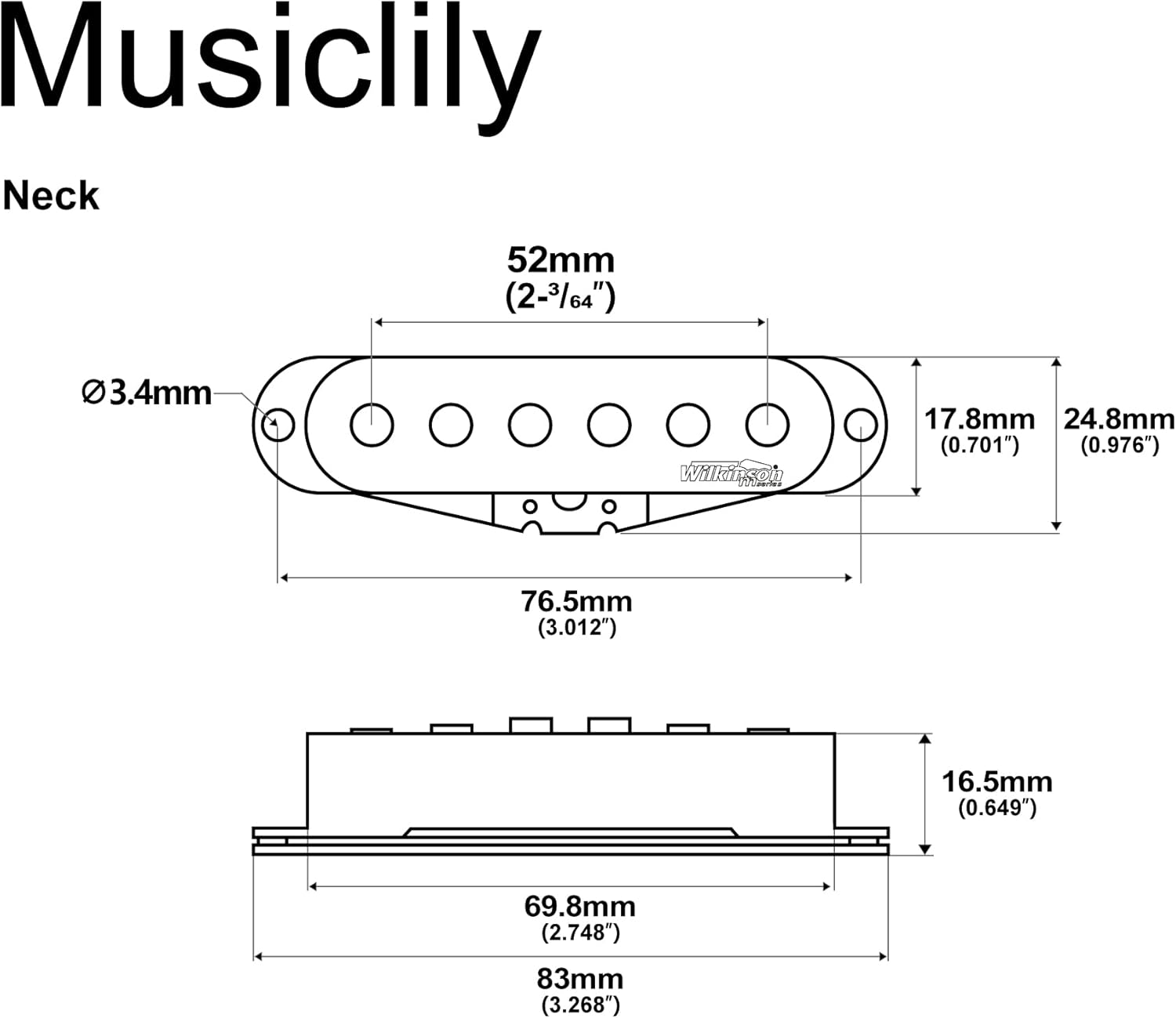 Wilkinson Vintage Tone Alnico 5 Single Coil Pickup for Strat Style Guitar Neck, White