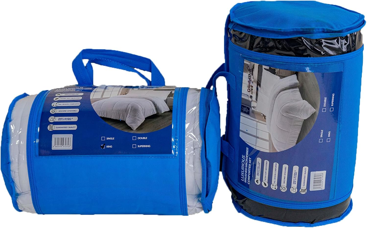 Comfywell Super King Duvet &ndash; Plain Quilt Comforter Bedspreads, Coverlets & Sets, 2 Pillowcases Warm and anti Allergy All Season Coverless Duvet, Throws for Bed.(Super King (220X260Cm), Navy Blue)