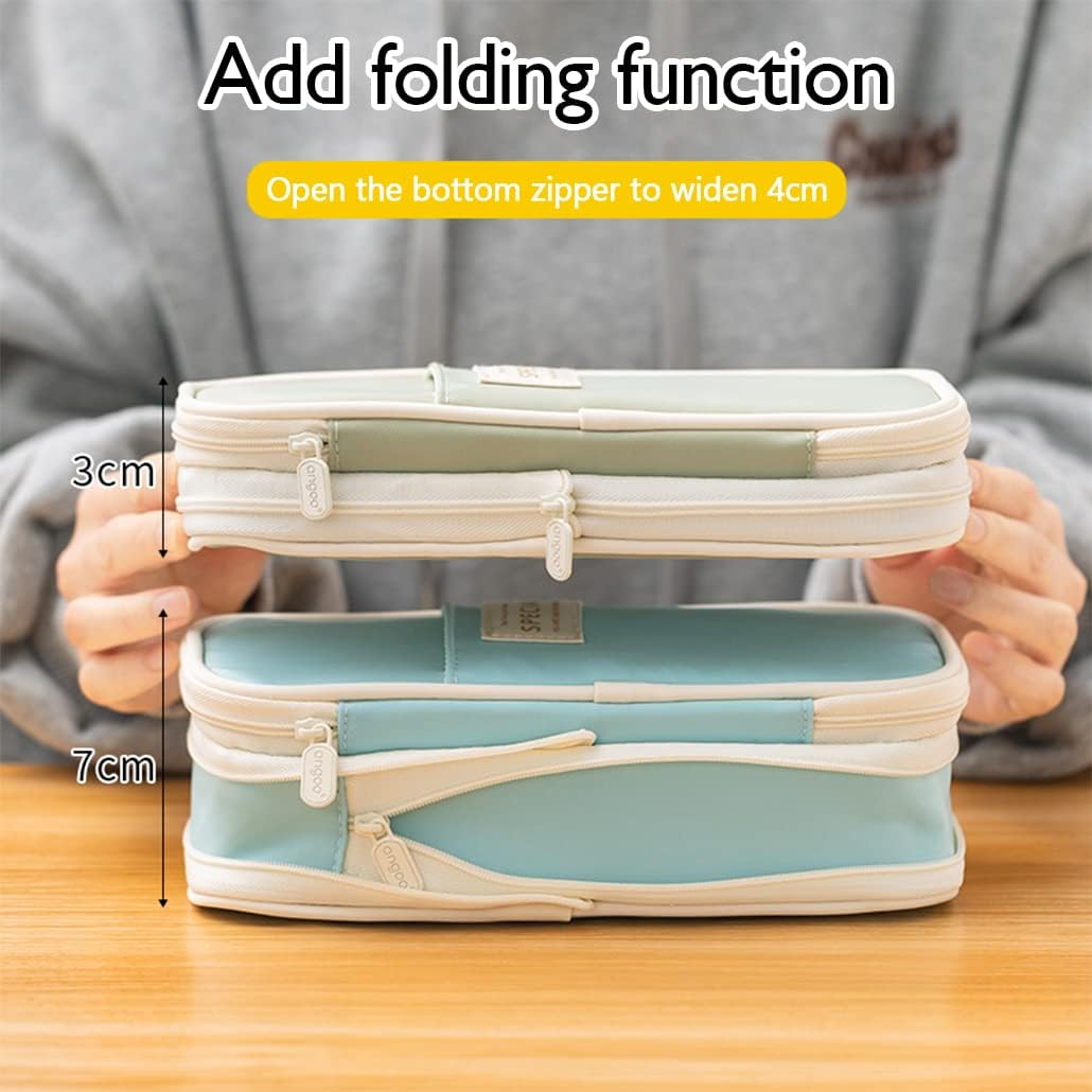 Isuperb Pencil Case Large Capacity Student Canvas Pencil Case Storage Bag Double Zipper Pencil Box for School, Light Blue, Modern image number 4