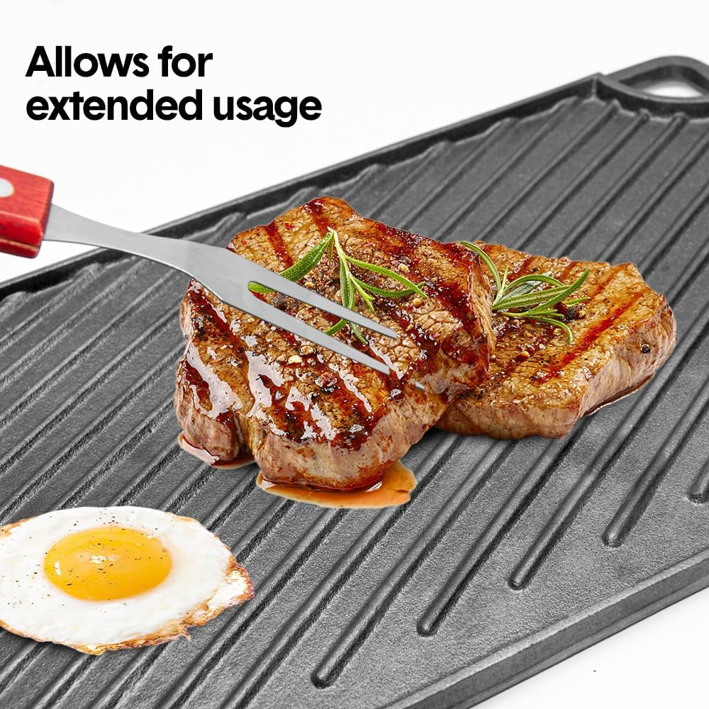 ALSTON Reversible Cast Iron Griddle Rectangular BBQ Plate Double-Sided Flat Top Griddle Pan and Grooved Grill for Gas Stovetop Oven and Open Fire, Black 43&times;24Cm