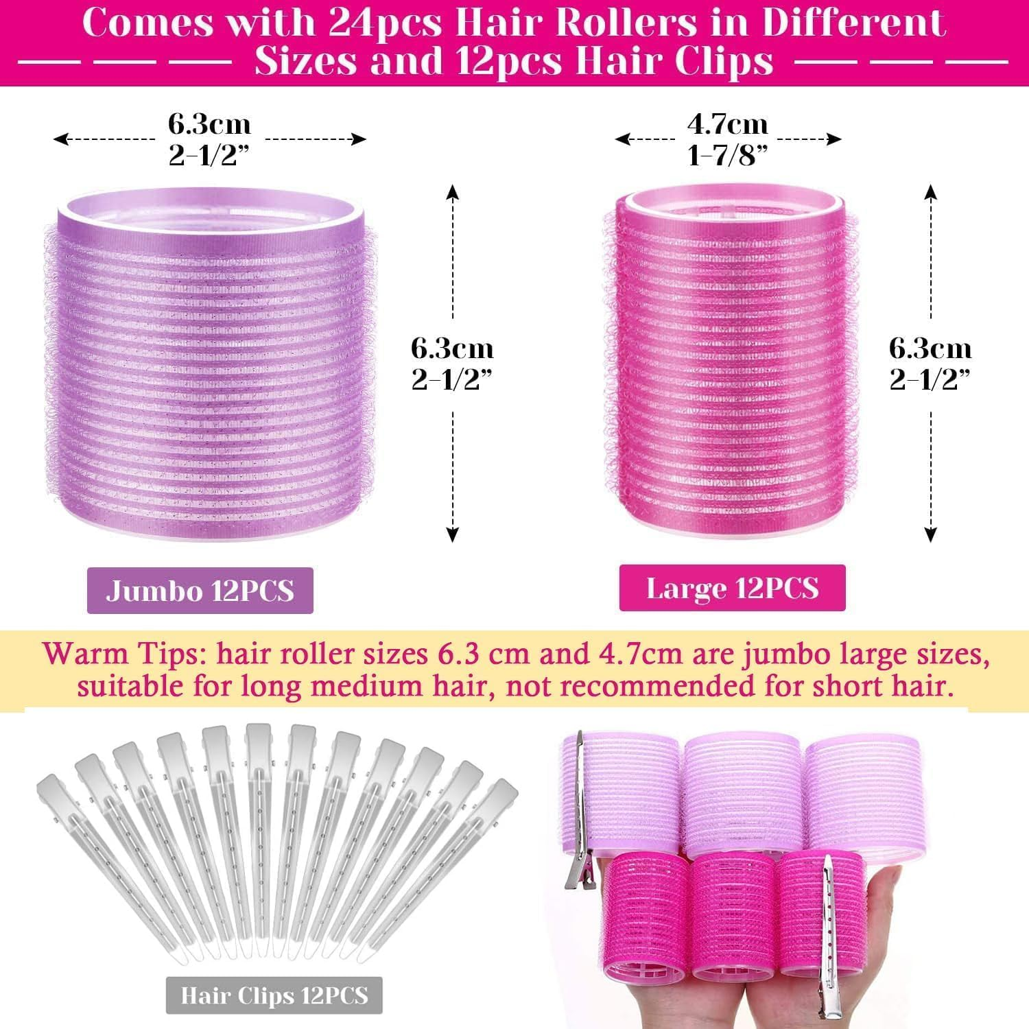 Hair Curlers Rollers, JOVALA 36PCS Velcro Jumbo Big Hair Roller Sets with Stainless Steel Duckbill Clip Self Grip for Long Medium Short Thick Thin Hair Bangs Volume