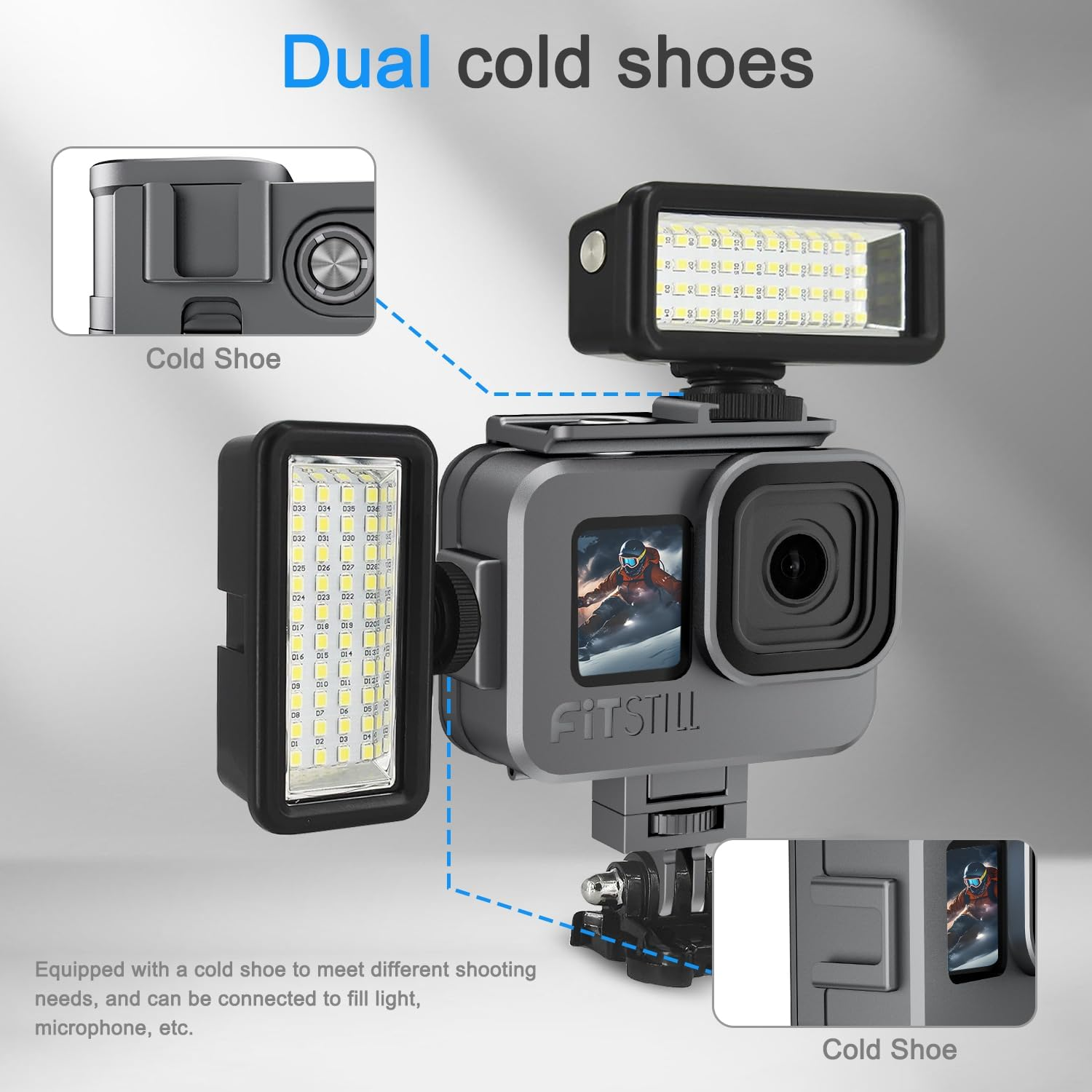 Fitstill 263FT/80M Aluminum Alloy Protective Underwater Waterproof Case for Go Pro Hero 13 Hero 12 Hero 11 Hero 10 Hero 9 Black,2 Cold Shoe Bracket for Hero13/12/11/10/9 Black Action Camera Accessory image number 5