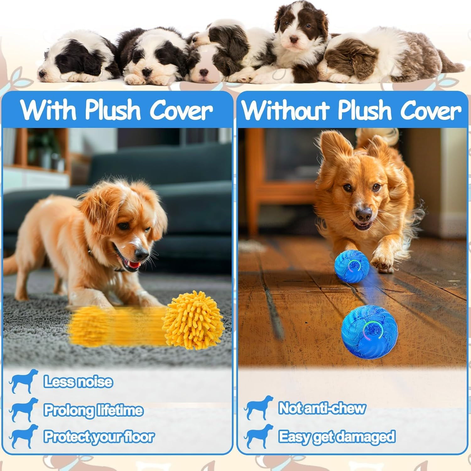 Interactive Dog Toys Ball, Self Rolling Dog Ball with Cover Anti-Chewer for Small/Medium/Large Puppy Pet Dog Toys, Active Rolling Ball for Dogs Enrichment, Motion Activated Toys That Move on Its Own image number 2