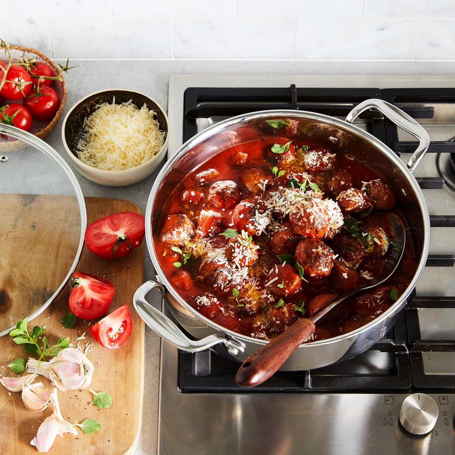 Stanley Rogers Matrix Chef&rsquo;S Pan 28Cm with Tempered Glass Lid &ndash; Tri-Ply Stainless Steel Non-Stick Cookware for Induction and Oven Cooking &ndash; Versatile Kitchen Pan for Frying, Saut&eacute;ing image number 2