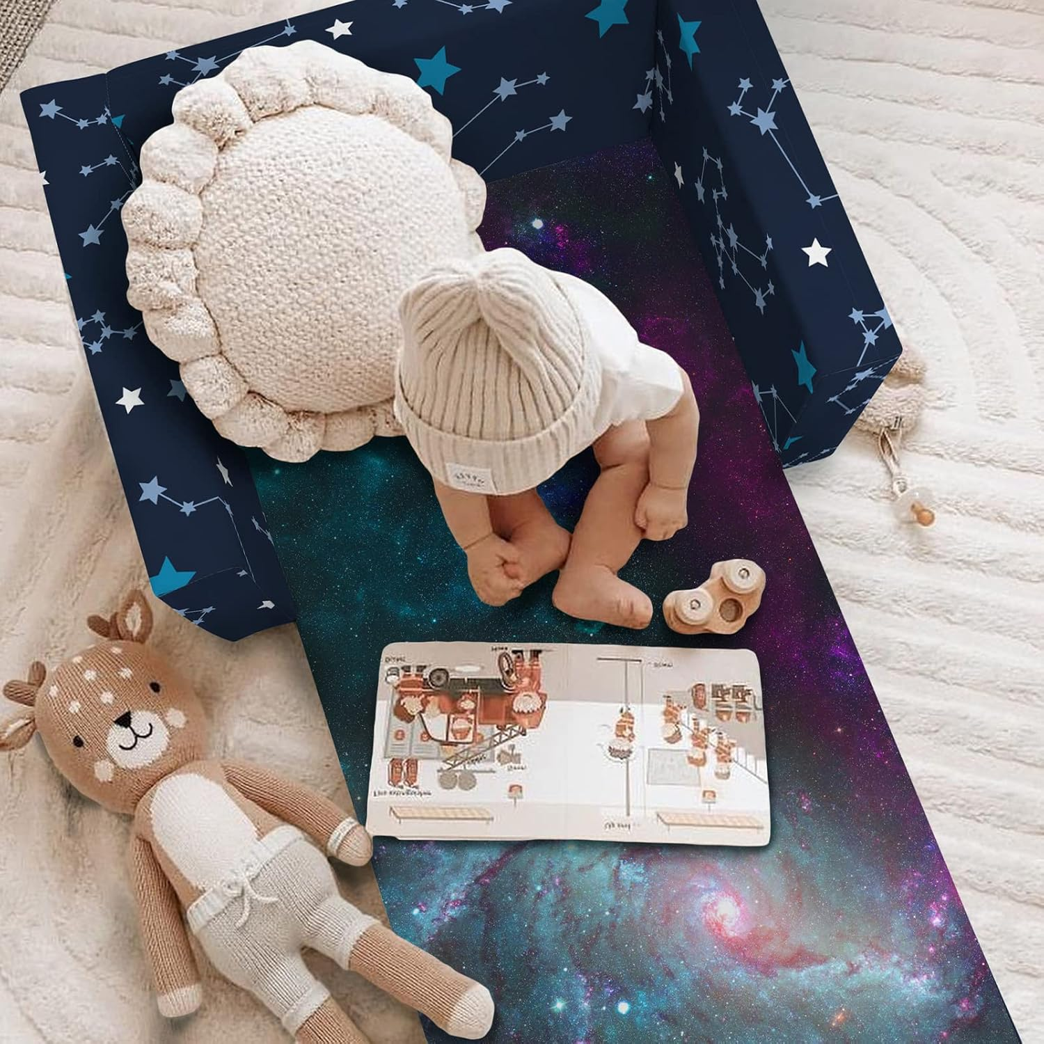 Fond + Found Kids Sofa - Zodiac Sign Toddler Couch, 2-In-1 Convertible to Lounger, Starry Sky Flip Out Chair & Sleeper, Zodiac Gifts for Girls Boys image number 2