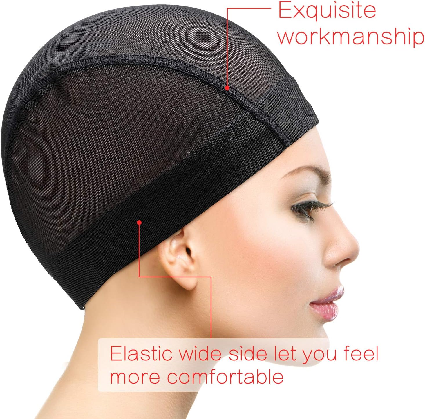 Dome Caps Stretchable Wigs Cap Spandex Dome Style Wig Caps for Men Women 5 Pack Black Mesh Wig Caps - Black image number 3