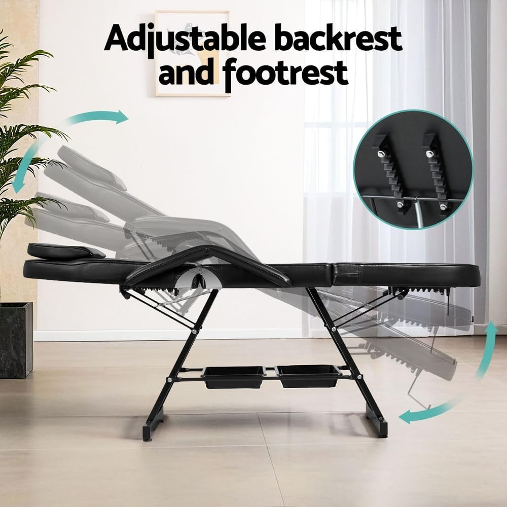 Zenses Massage Table Adjustable Salon Chair Waxing Bed Therapy 3-Fold Black image number 3
