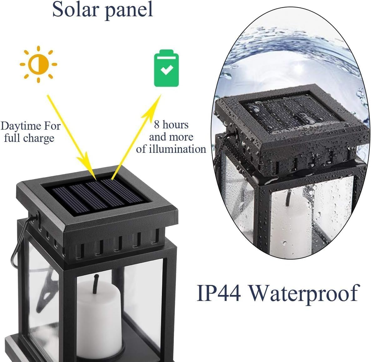 2 Pack Solar Hanging Lantern Outdoor, Candle Effect Light with Stakes for Garden, Patio, Lawn, Deck, Umbrella, Tent, Tree, Yard, Driveway-Warm White image number 6