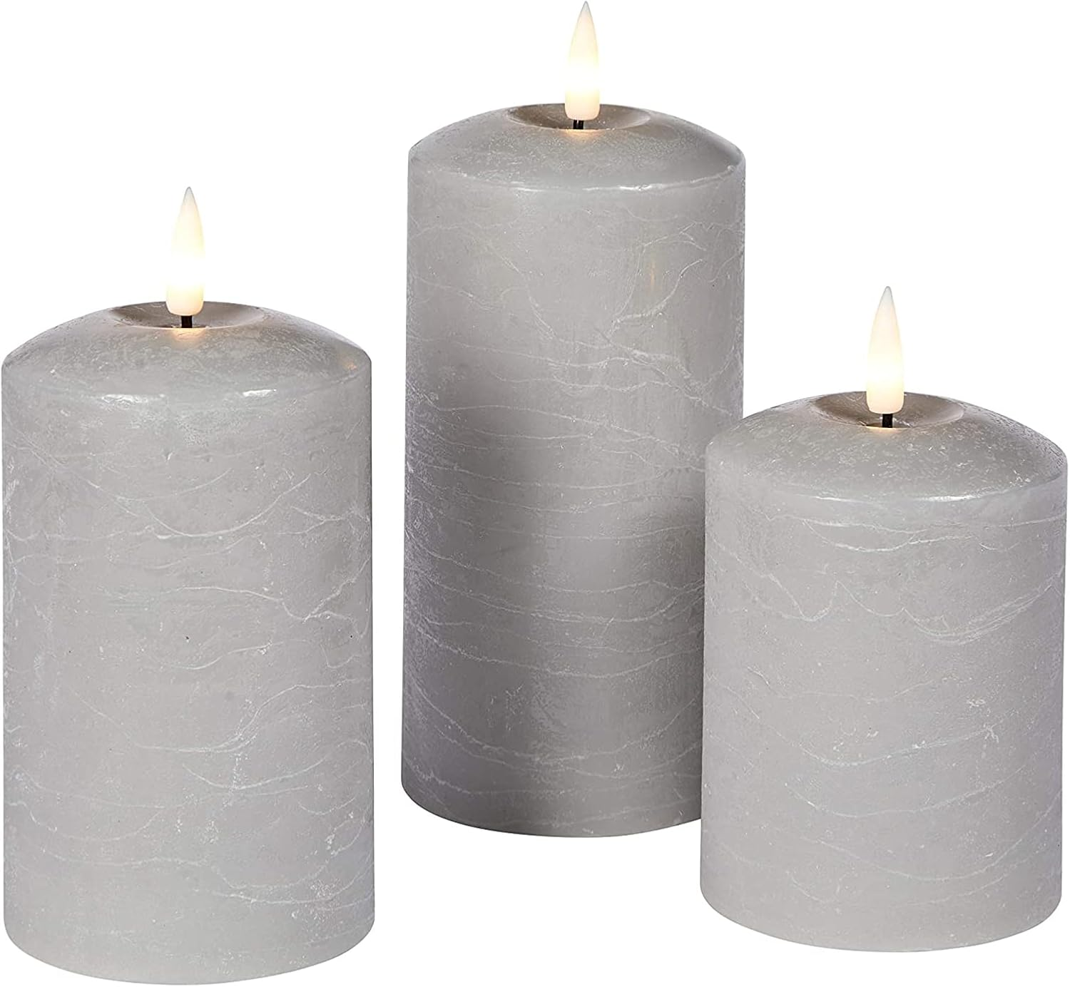 Set of 2 LED Grey Wax Pillar Candles - 3 Size Options - 13.5Cm