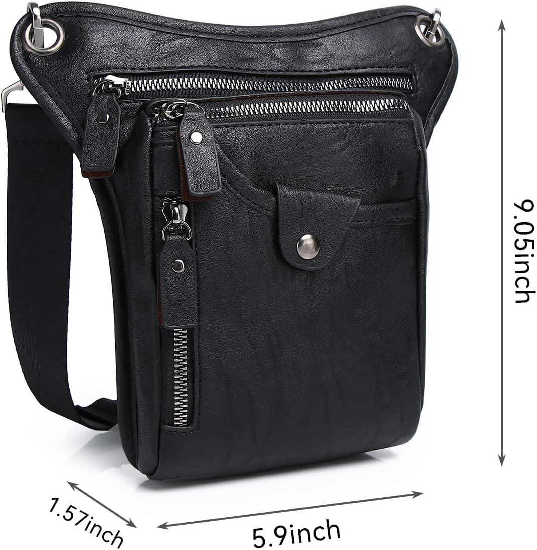 Motorcycle Bag Leather Leg Bag for Women Thigh Bags for Men Motorcycle Bags Drop Leg Holster Leg Pouch Drop Leg Pouch Hip Bag for Men Thigh Holster Women Motorcycle Leg Bag Wallet Waist Bag, Black, Waist Pack image number 6