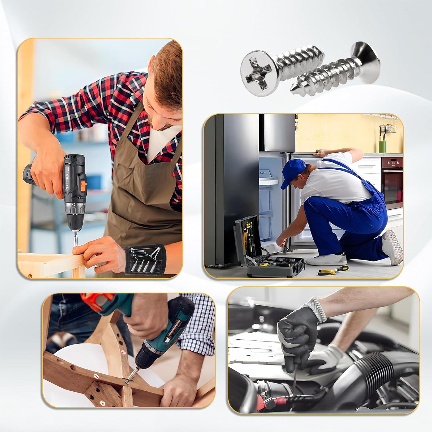 M4 Silver Wood Screws Countersunk Head Self-Tapping Screws 285Pcs Metric M4X8/10/12/14/16/18/20/25/30/35/40Mm Wood Fasteners Carbon Steel Screws Assortment Kit image number 4