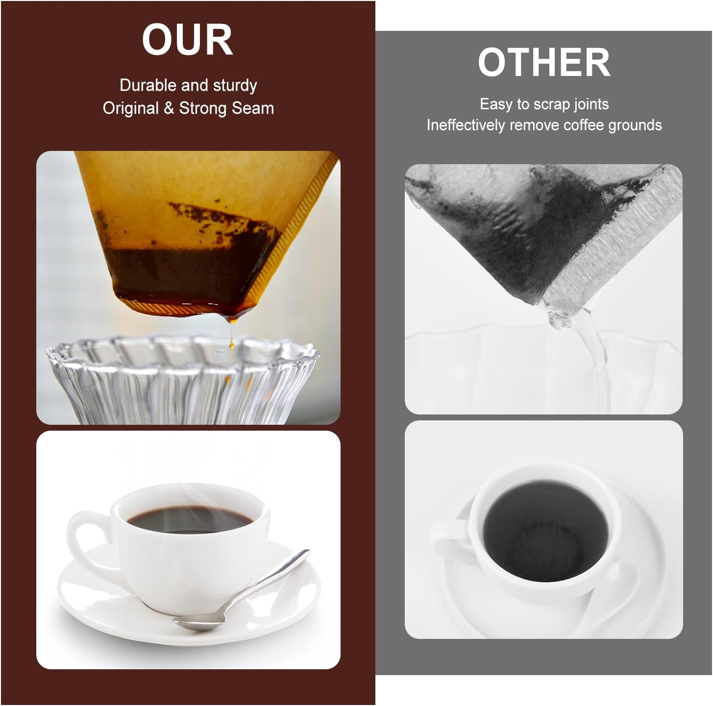 Muztinte #4 Cone Coffee Filters, 100 Count (Pack of 1)，4 Coffee Filters Paper Fits for Pour over and Drip Coffee Maker, 8-12 Cup，Natural Unbleached，Chlorine Free image number 3