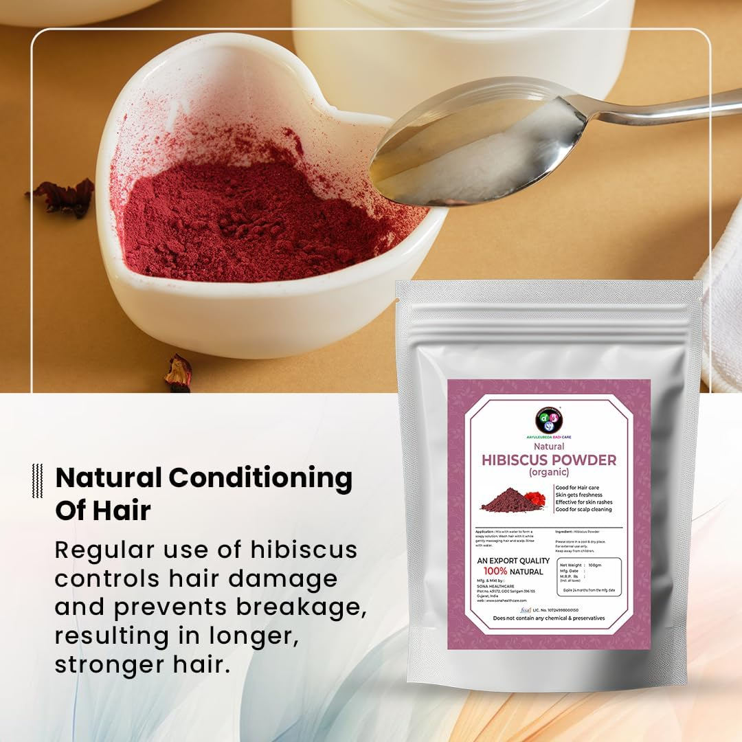 Aayuleubeda Badi Care ABC Hibiscus Powder Natural and Organic for Hair,Skin and Women'S Health / 227G / (1/2 Lb) / 8 Ounces) - Resealable Zip Lock Pouch