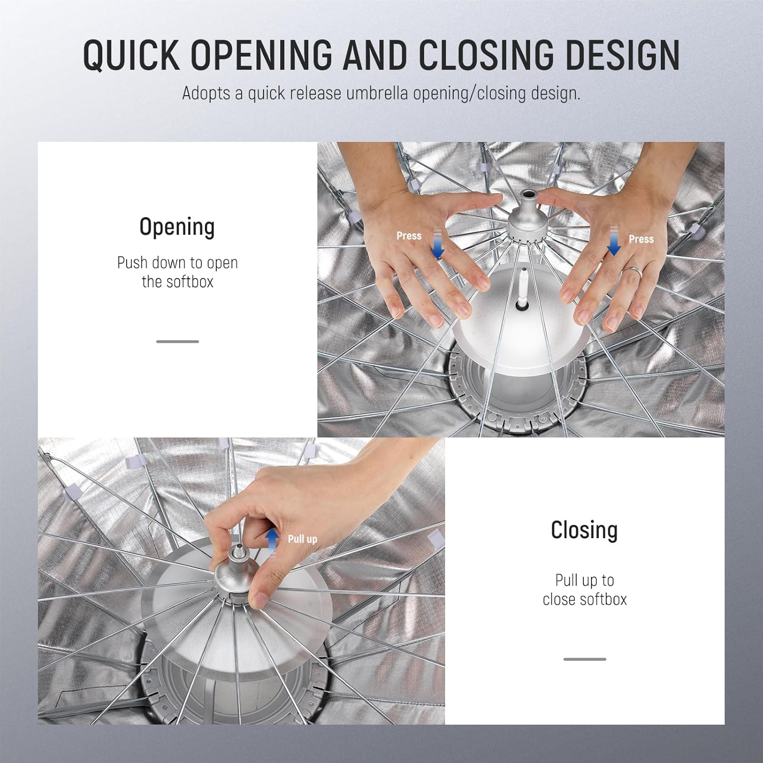 NEEWER 25.6"/65Cm Softbox Parabolic Hexadecagon, Quick Setup/Fold like Umbrella with Bowens Mount, Metal Beauty Dish/Diffusers/Grid/Bag for CB200B CB60 MS60B MS60C Compatible with Aputure Godox, NS65U image number 3