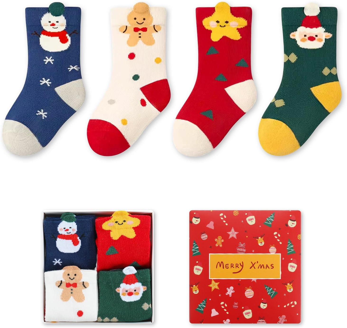 Kids Christmas Socks - 4 Pairs, Christmas Socks for Kids, Ideal Present for Boy & Girl for Birthday & Christmas, Size L (6-8Years) image number 5