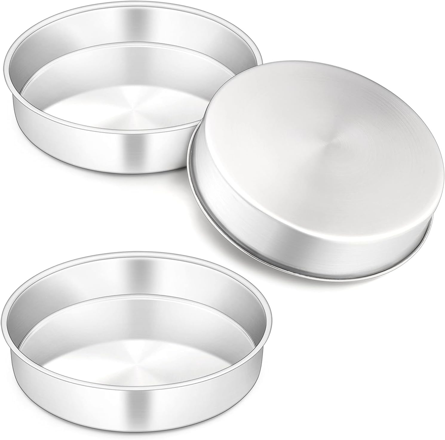 Cake Pan Set of 3, 20Cm X 5Cm Stainless Steel round Cake Tin Baking Pans, Healthy & Toxic Free, Leakproof & Easy Clean, Mirror Finish & Sturdy, Oven & Dishwasher Safe (20Cm- 3 Pack)