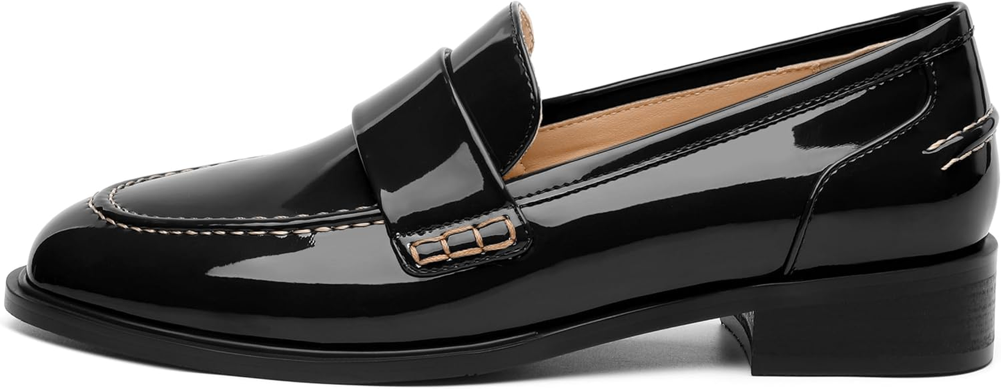 NUMALEO Women'S Loafers Penny Loafers & Slip-Ons Flats Closed round Toe Low Heel Shoes 1 Inch Patent Fashion Casual Shoes Comfortable Work Office Flats Dressy Shoes image number 1