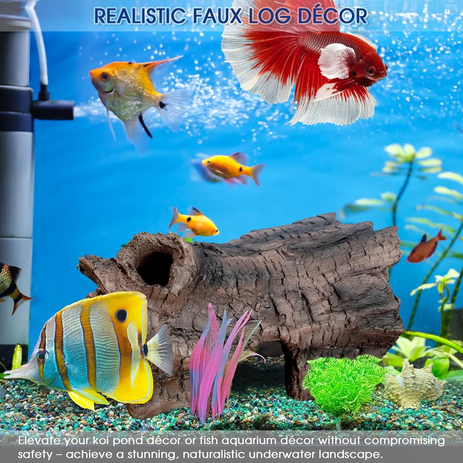Realistic Faux Log Fish Cave - Predator Protection Shelter, Fish Hide & Aquarium Cave for Koi Pond Decor All-Weather Durable Pond Decorations for Ponds, Aquariums and Terrariums image number 4