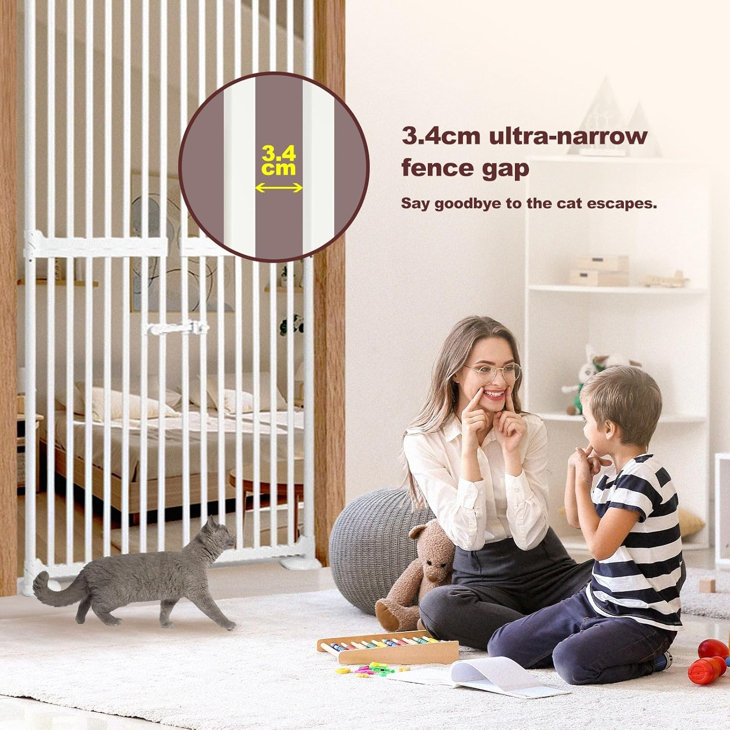 Pet Scene Safety Gate Extra Tall 185CM Height for Pet Dog Cat, Retractable Safety Fence Enclosure Barrier Safe Guard Fencing for Doorway Stairs 190 to 250Cm