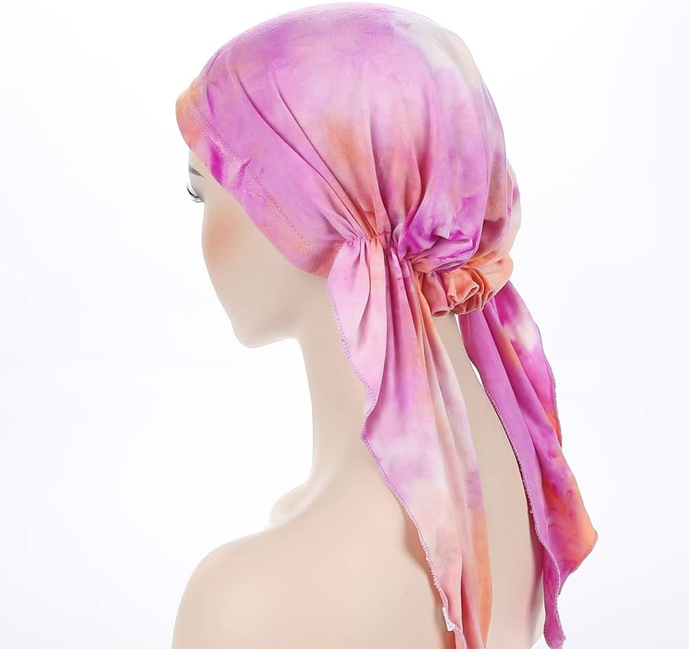Fxhixiy Pre-Tied Bandana Turban Hat Chemo Cancer Headscarf Headwraps Headwear for Women Hair Cover Hat image number 3