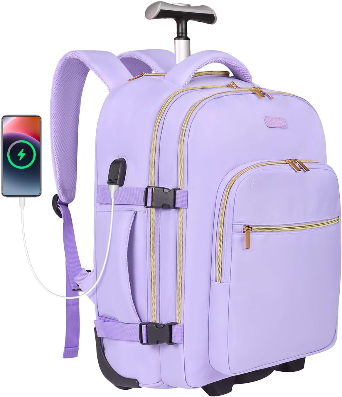 DEVPNR Rolling Backpack for Women, 17Inch on Laptop Travel Backpack with Wheels, under Seat Airplane, Overnight Business Bag