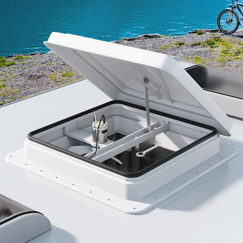 Weisshorn Caravan Roof Vent, Roofs Ventilation Fan with Lid Ultra Quiet, Hatch 12V RV Skylight Motorhome Camper Insect Resistance Heavy Duty Hinge 350X350Mm White image number 4