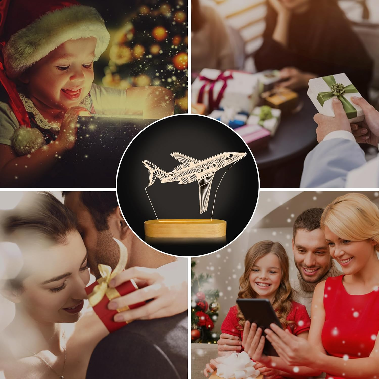 Airplane Night Light 3D Illusion Lamp, Soft Warm Colors Wood Table Lamp for Boys Pilot Gifts Birthday Gifts with USB Power(Plane) image number 3