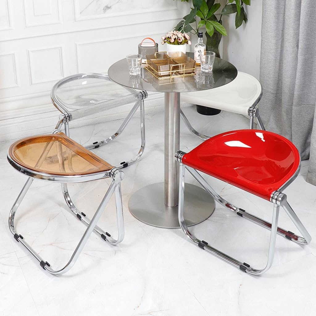 Mkostlich Modern Acrylic Folding Chairs, Clear Acrylic Dining Chair, Office Chair, Steel Chrome Frame Chair, Acrylic Seat Stool Chair for Desk Kitchen Party, Stackable Conference Room Chair image number 5