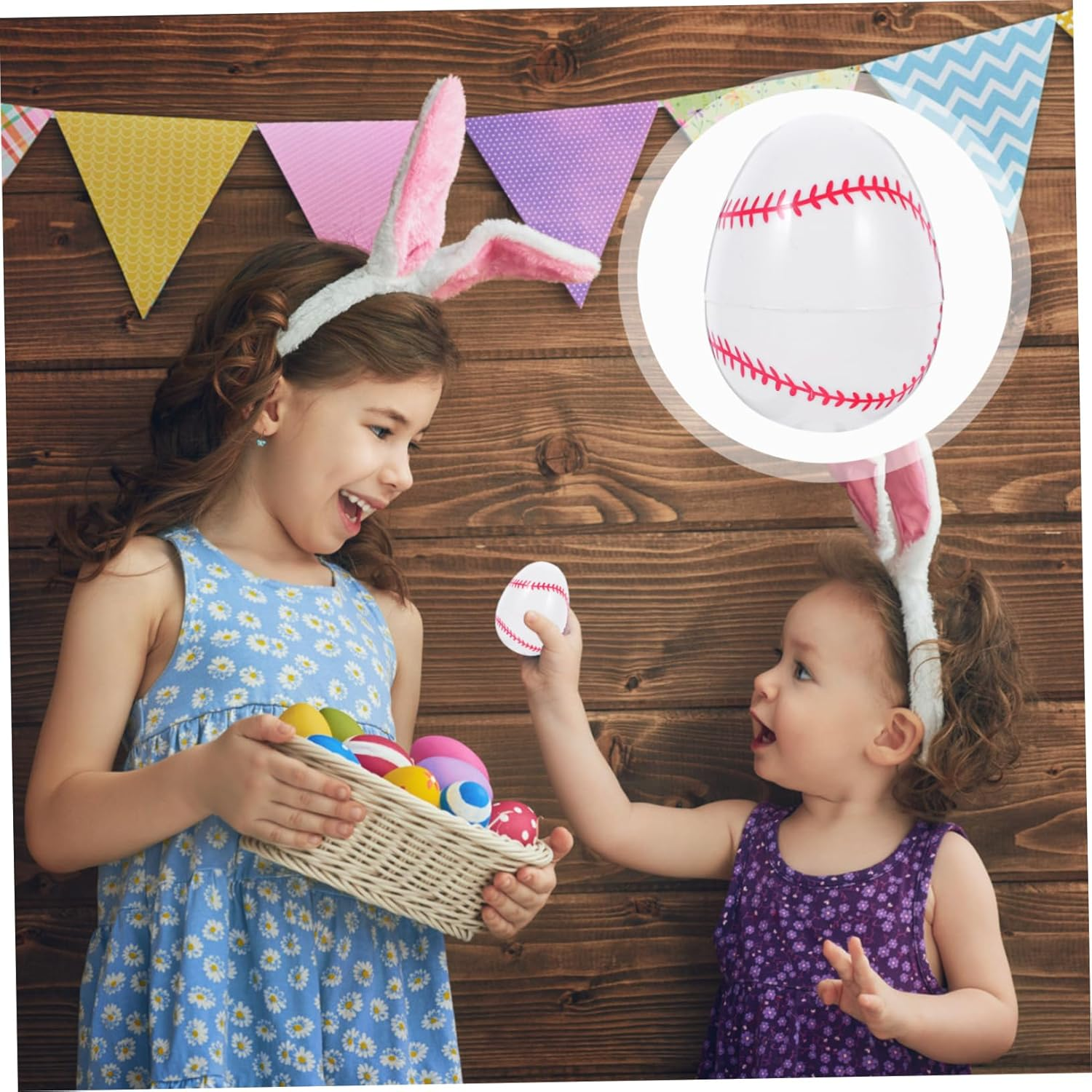 JOINPAYA 12Pcs Easter Egg Fillers Baseball: Design Sturdy Plastic Eggs Jumbo Eggs Basket Cups Easter Rounders Egg Decorating Party Supplies image number 5