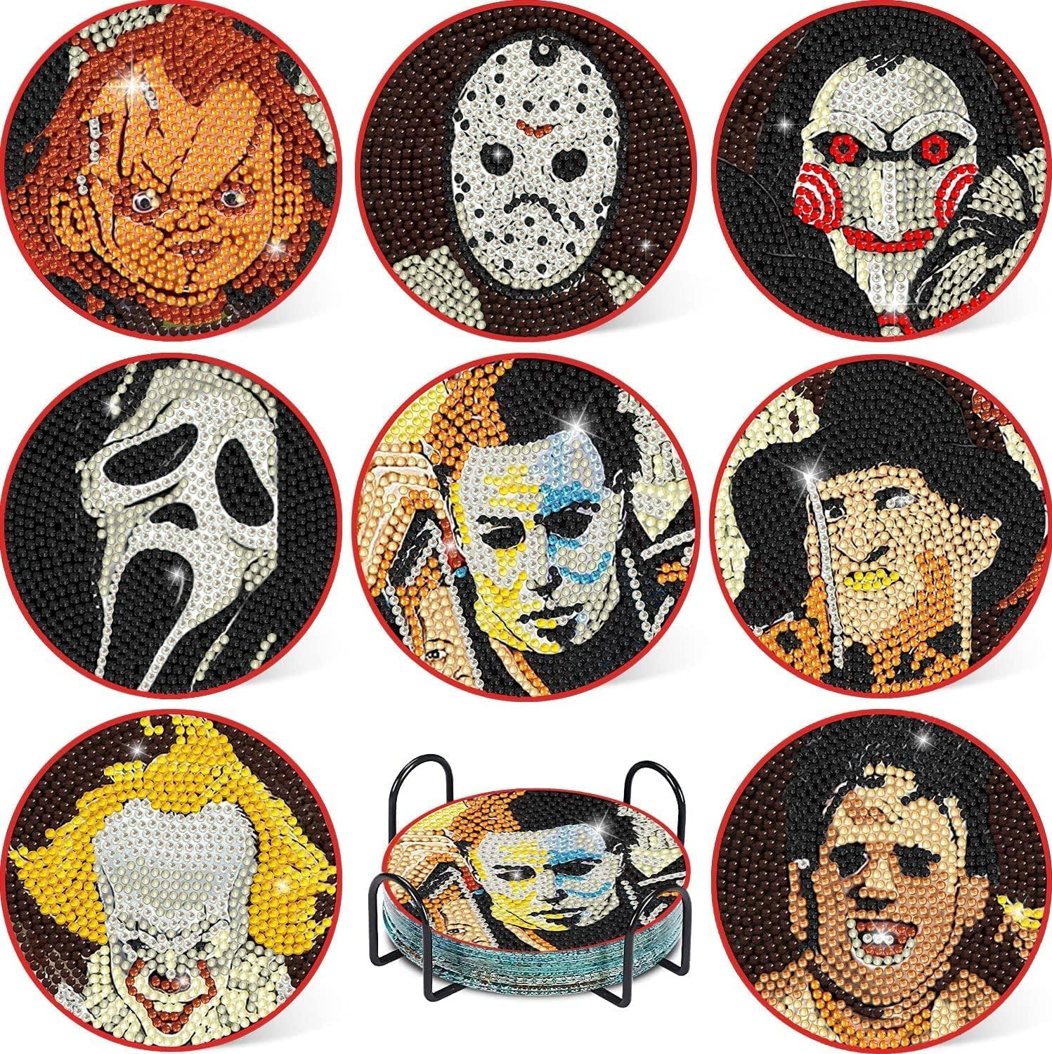 Diamond Painting Coasters Kit with Holder, Halloween Diamond Art Coasters Kits for Beginners, Adults & Kids Diamond Painting Art Craft Supplies image number 4