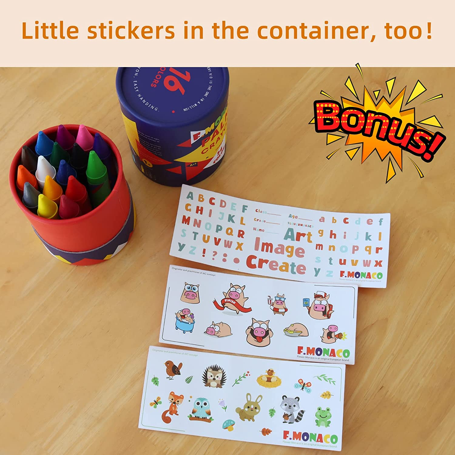 (16 Colors) - Pack of 16 Non Toxic Crayons, Easy to Hold Toddler Large Crayons,Safe for Kids and Children Flower Monaco image number 5