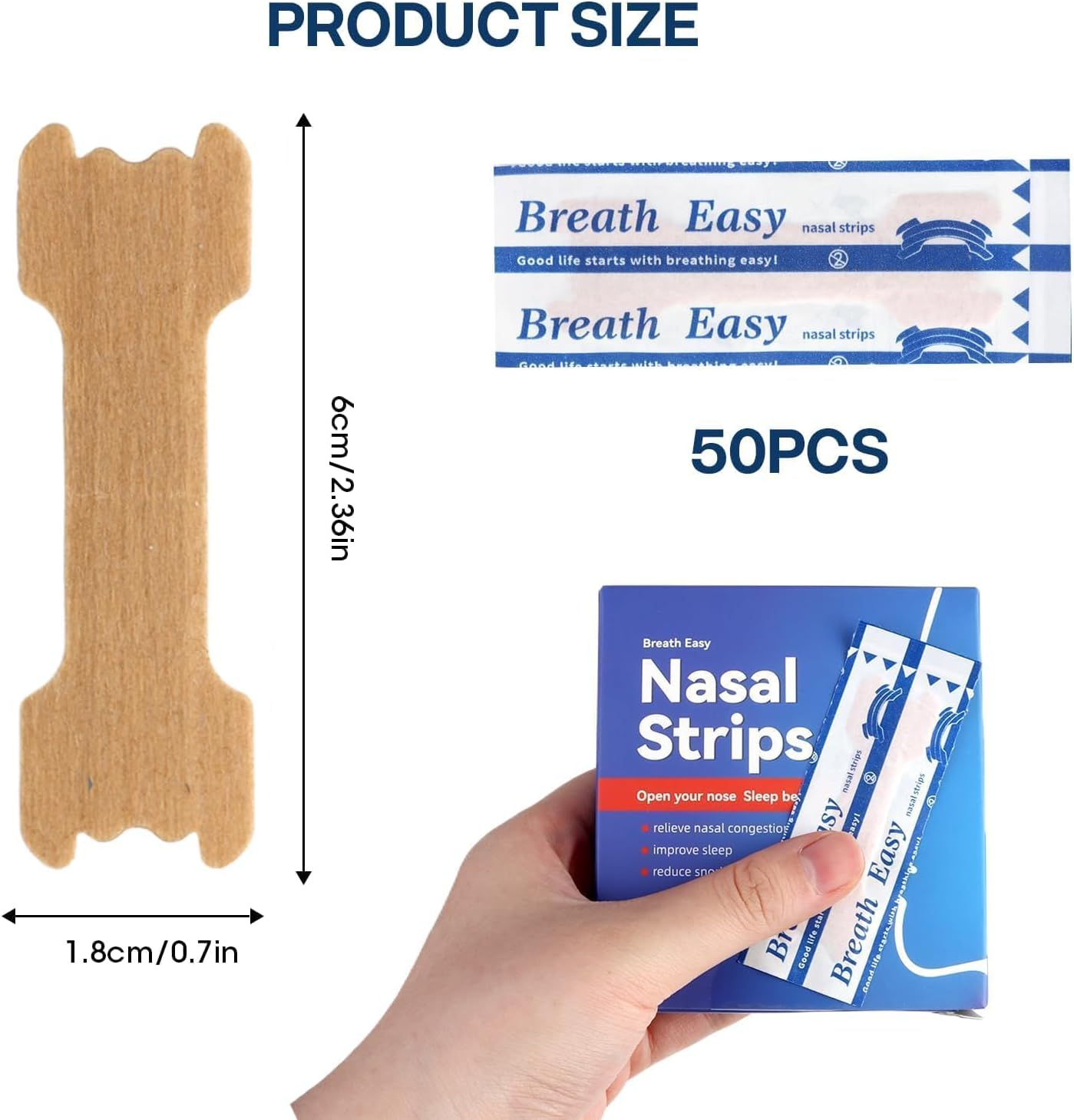 50 Pack Nasal Strips for Snoring, Night Strips, Drug-Free Nasal Strips, Nose Strips for Sleeping, Large+Small, Improve Sleep Quality, Relieve Nasal Congestion, Reduce Snoring & Mouth Breathing (Tan) image number 5