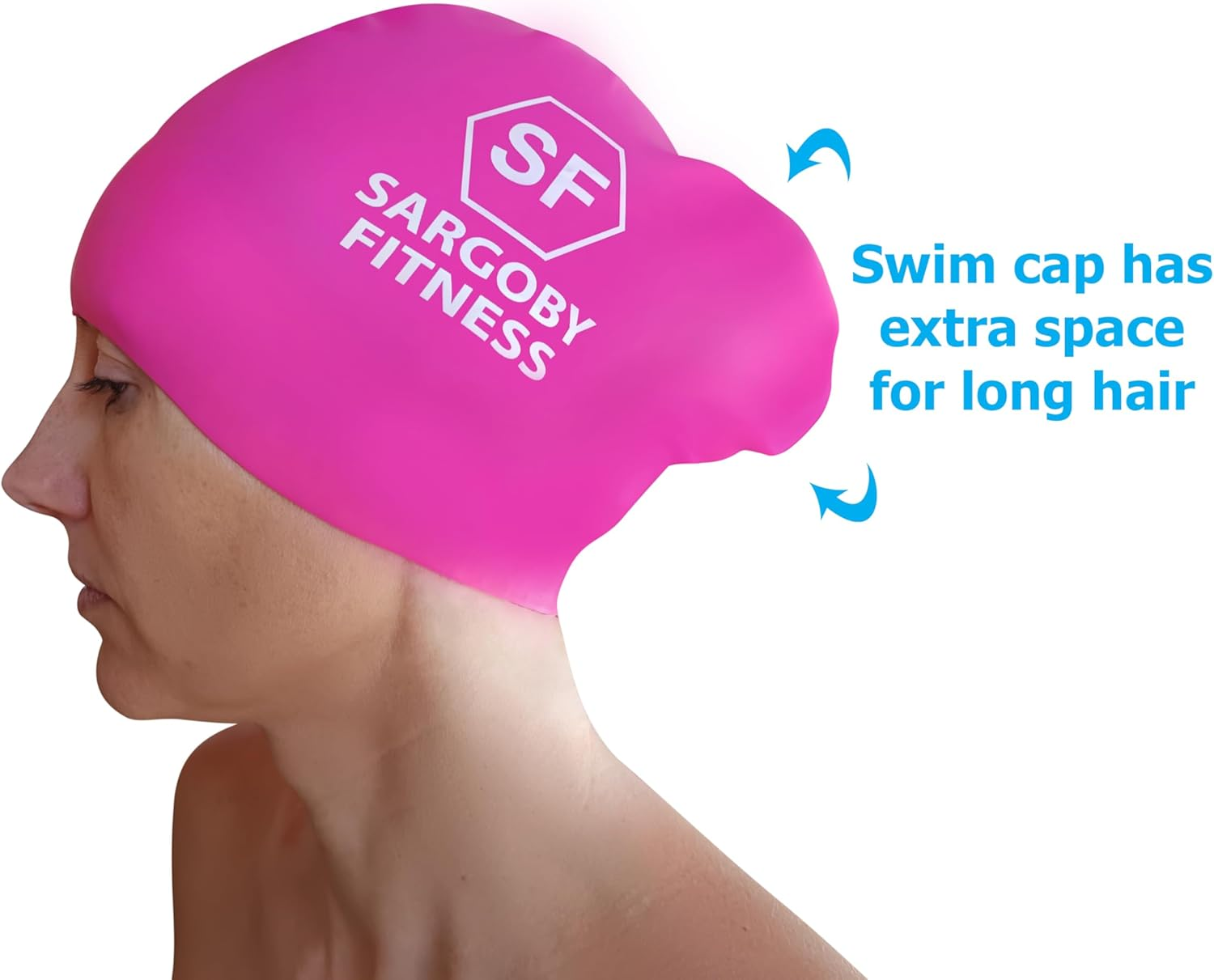 Long Hair Swim Cap for Women and Men with Longer Hair - Pink image number 5