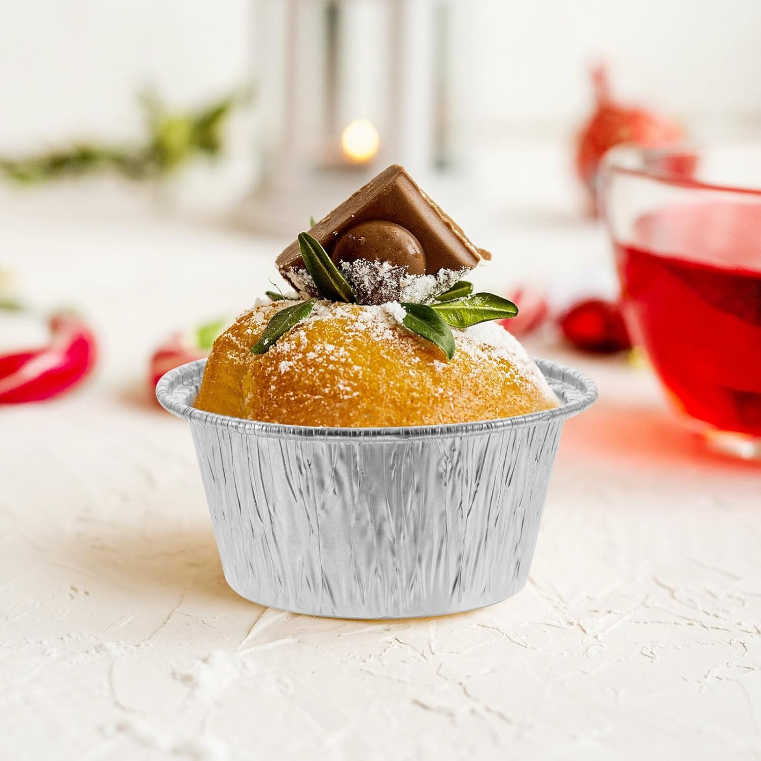 Luxshiny 100Pcs Cupcake Baking Cups Aluminium Foil Muffin Cups Pudding Molds Egg Tart Baking Cups Dessert Containers 8In image number 1