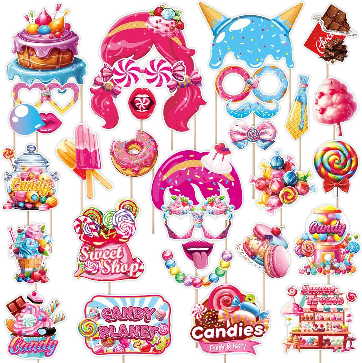 Buziba 30Pcs Candy Photo Booth Props Candyland Lollipop Party Decorations Selfie Props for Candy Theme Birthday Party Thanksgiving Christmas Supplies image number 1