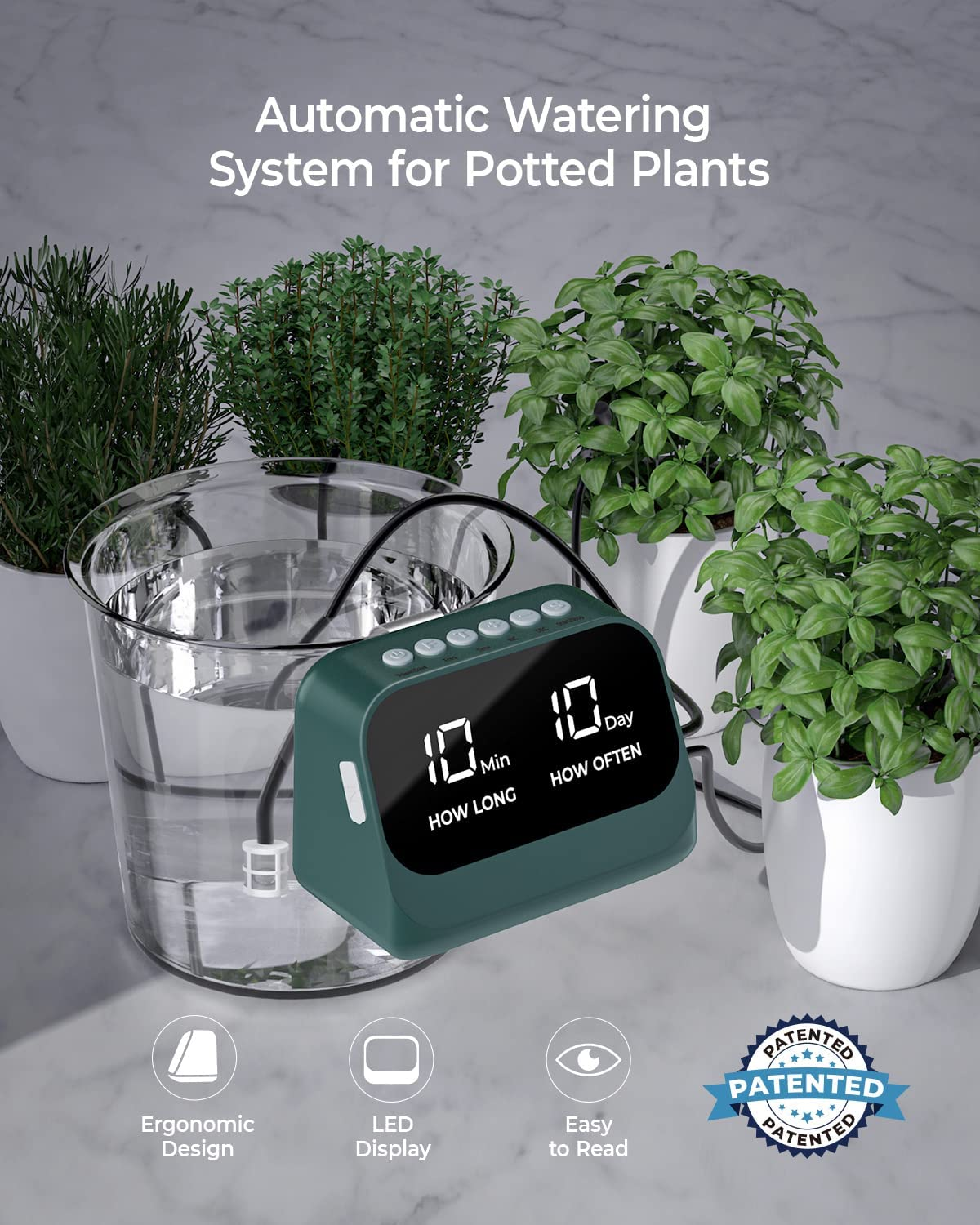 Upgraded Automatic Drip Irrigation Kit Watering System for Potted Plants, Houseplants Greenhouse Watering Equipment with DIY Programmable Timer, USB LED Display & Large Capacity Battery (Green) - Blue image number 3
