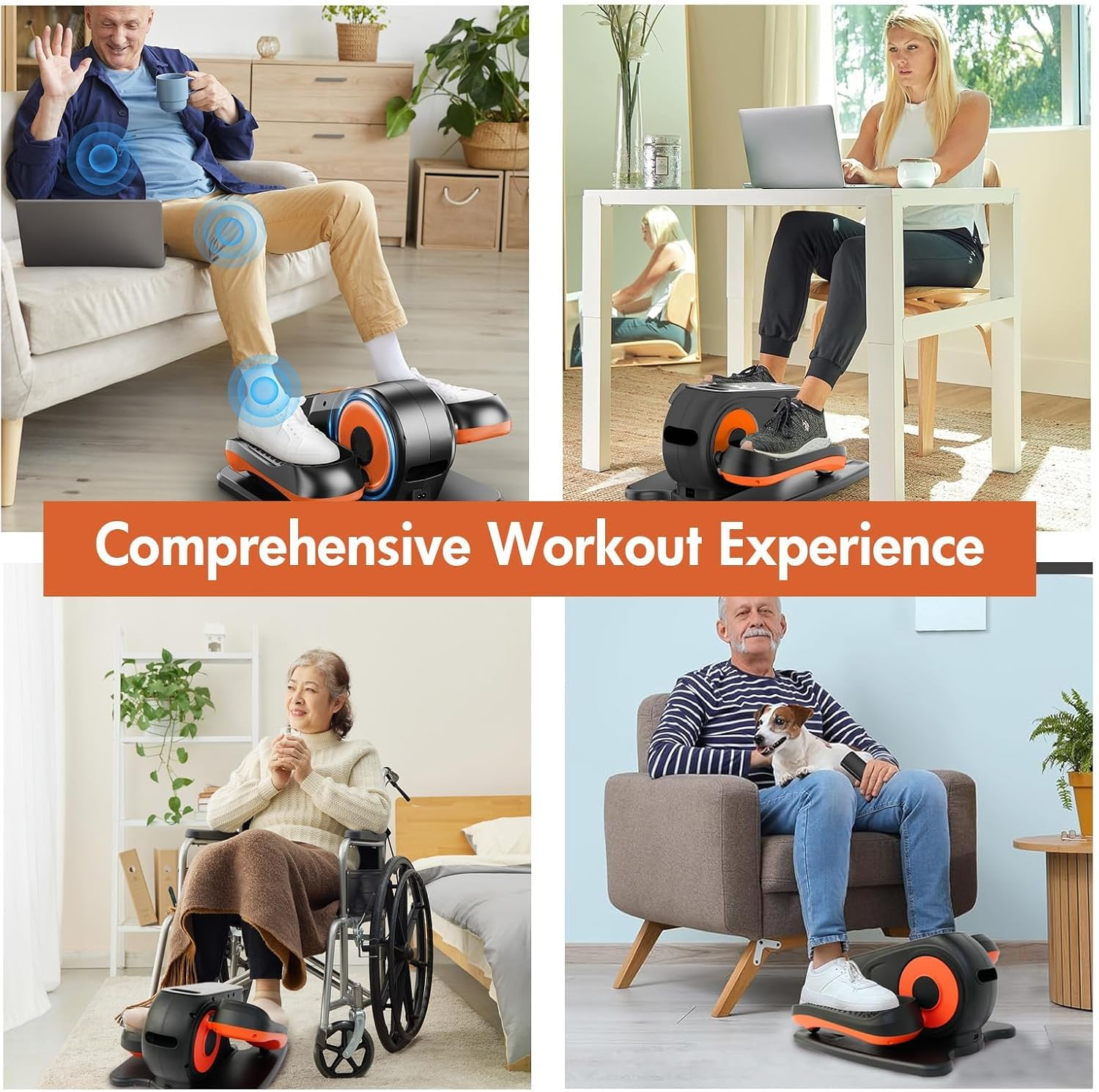 Under Desk Elliptical Machine, Electric Leg Exerciser with 15 Adjustable Settings, Compact Mini Seated Elliptical Desk Exercise Equipment, Quiet Portable Pedal Machine for Seniors image number 4