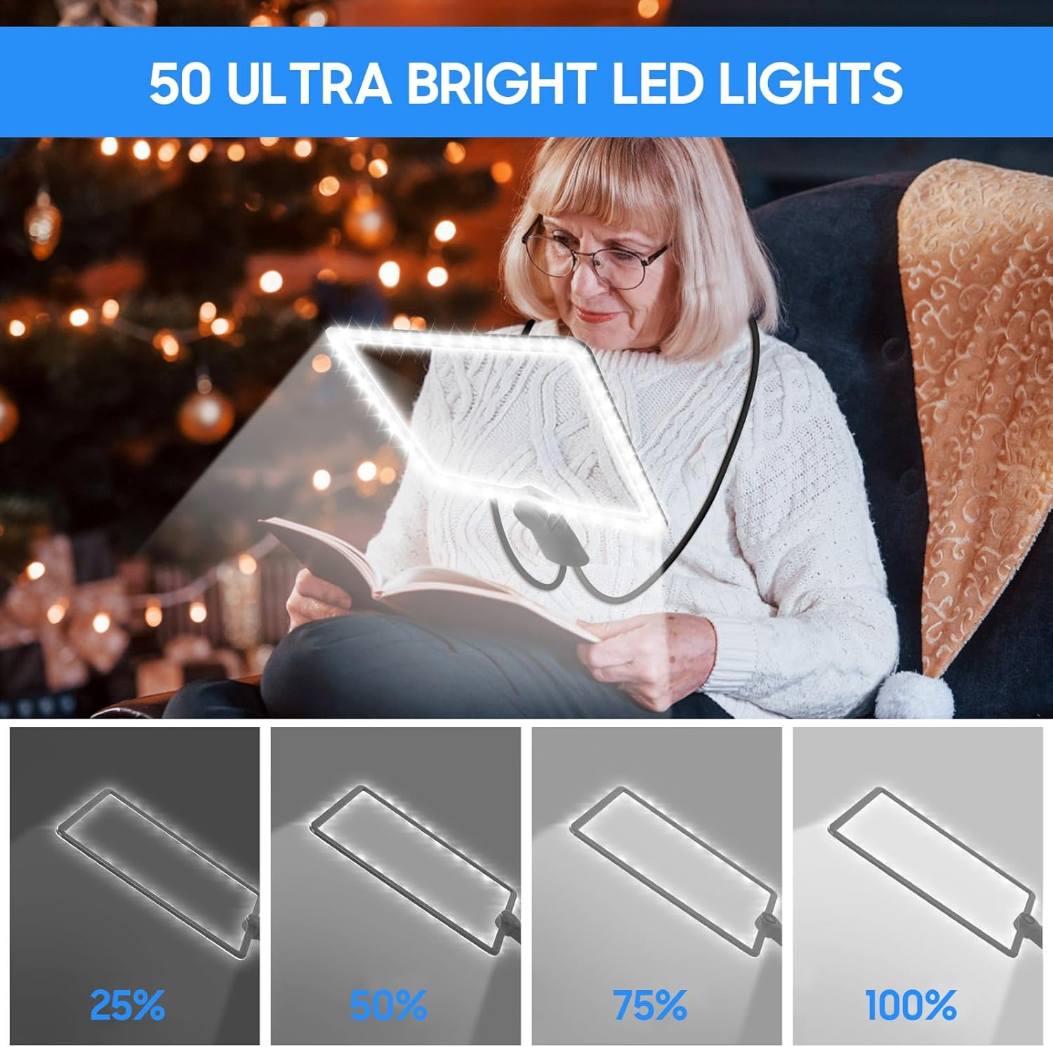 Flexible Gooseneck Page Magnifier, 5X Hands-Free Neckwear Magnifying Glasses with 3 Color Light Modes for Repair Reading DIY Low Vision Seniors Elderly image number 2