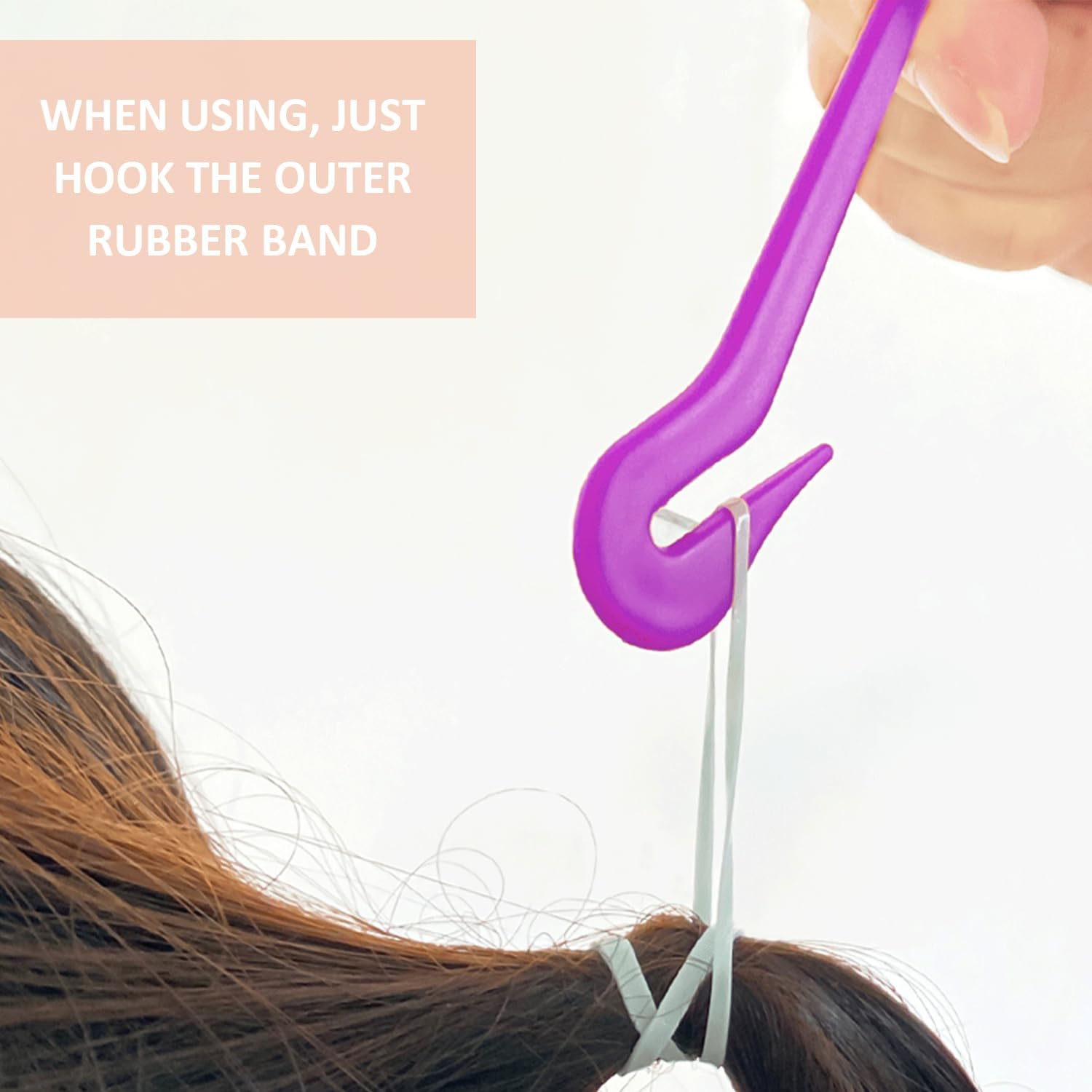 3 Sets of Hair Styling Tools, 3 Pieces of Elastic Rubber Band Remover, Ponytail Hairstyle Pulling Tool, Women and Girls Hair Styling Tools (Pink, Purple, Blue) image number 3